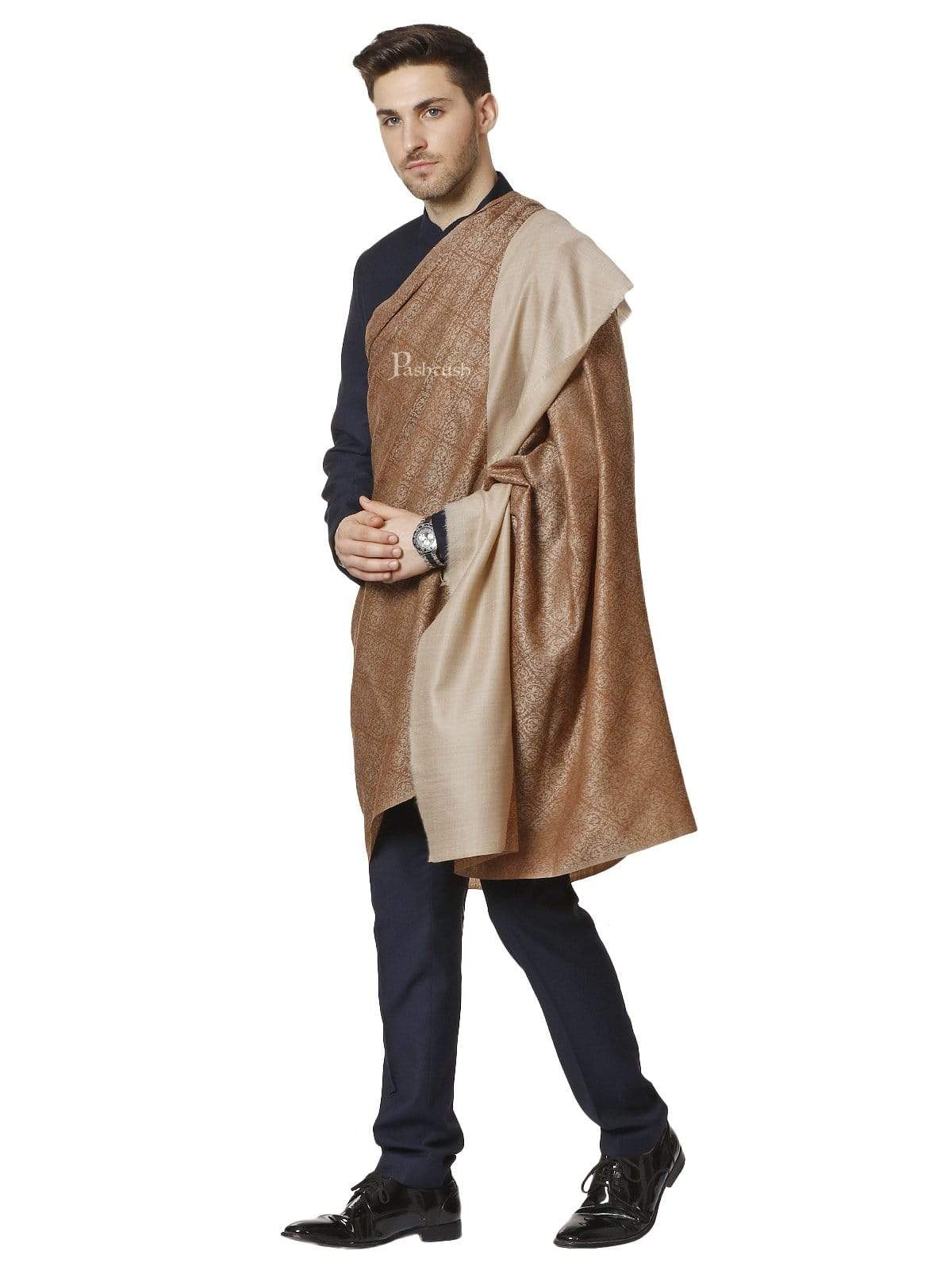 Pashtush Mens Woven Jacquard Shawl, Ultra-Light Weight - Fine Wool - Image 4