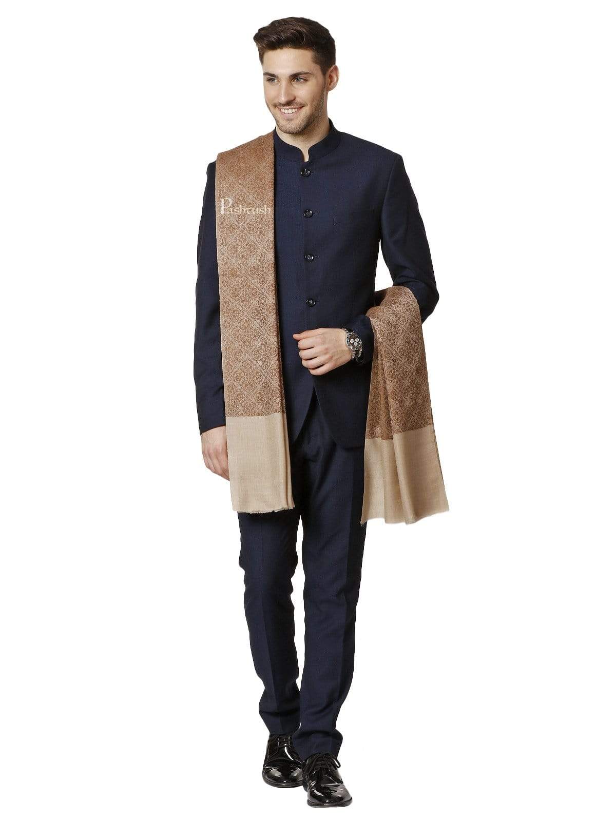 Pashtush Mens Woven Jacquard Shawl, Ultra-Light Weight - Fine Wool - Image 5