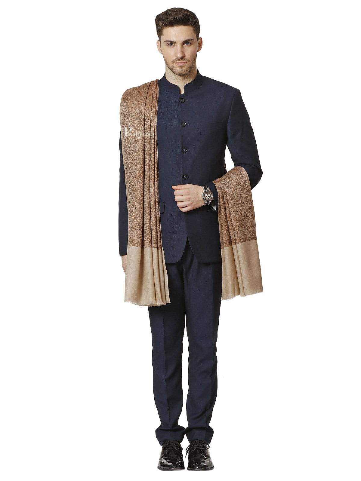 Pashtush Mens Woven Jacquard Shawl, Ultra-Light Weight - Fine Wool - Image 6