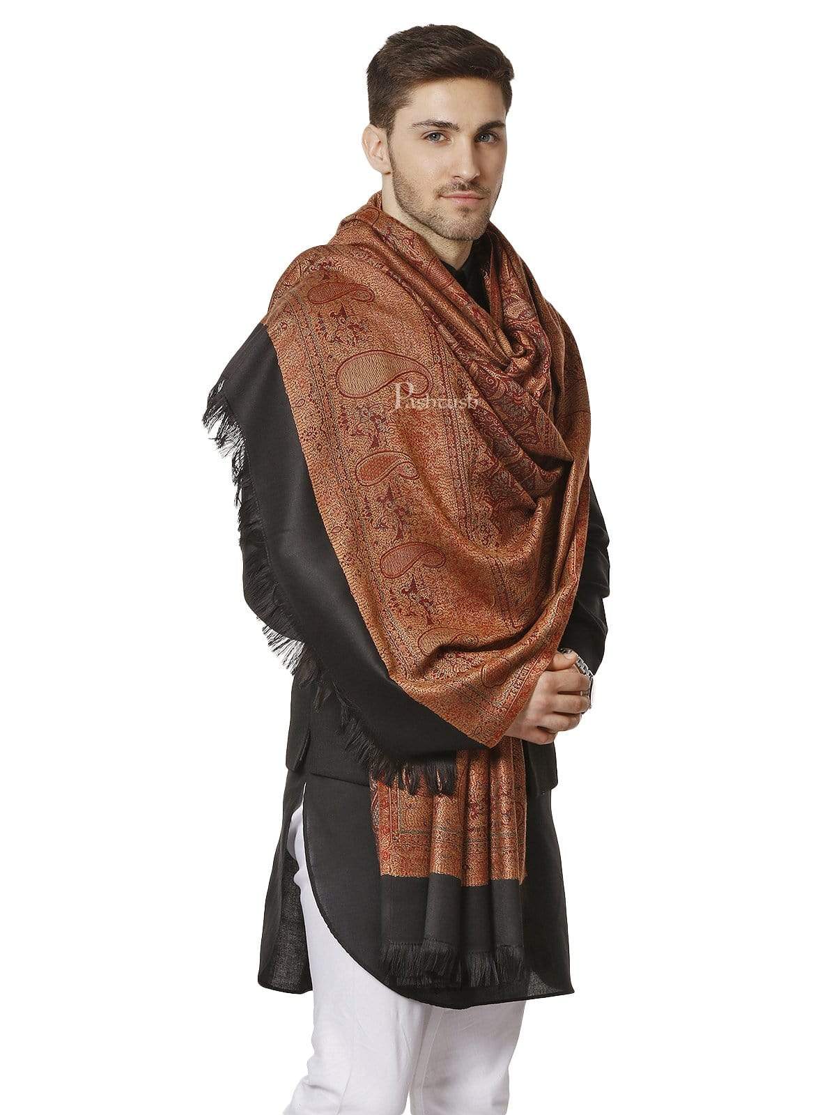 Pashtush Mens Jamawar Stole, Reversible Design