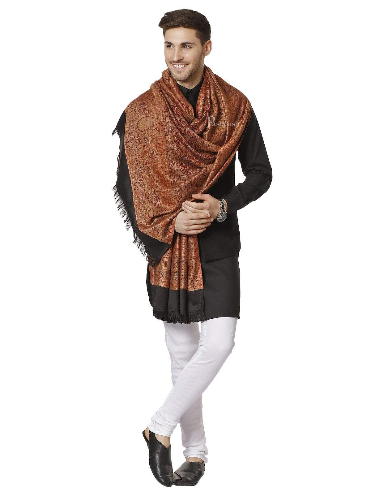 Pashtush Mens Jamawar Stole, Reversible Design - Image 3