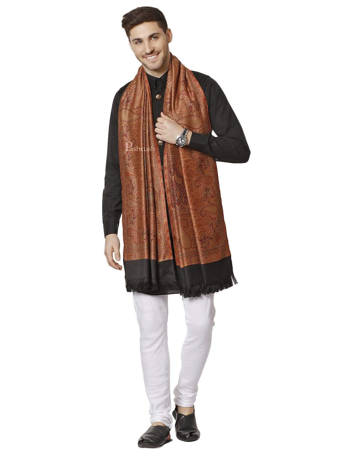 Pashtush Mens Jamawar Stole, Reversible Design - Image 4
