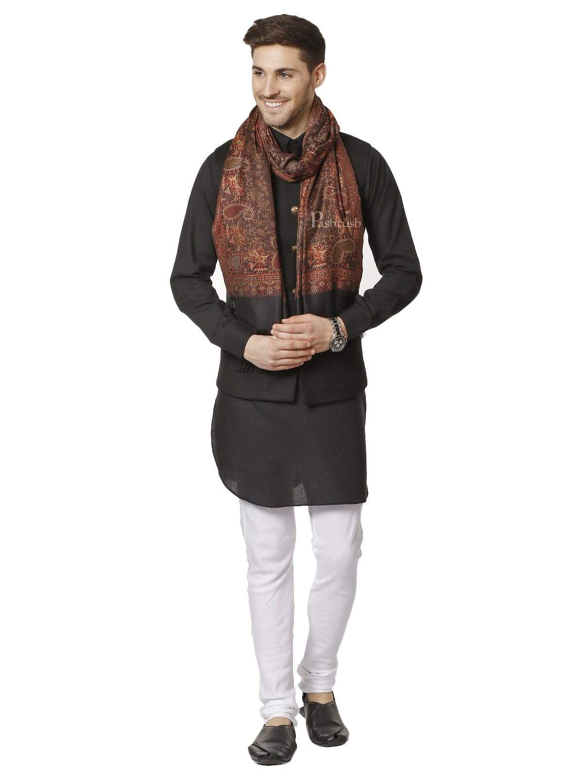 Pashtush Mens Jamawar Stole, Reversible Design - Image 5