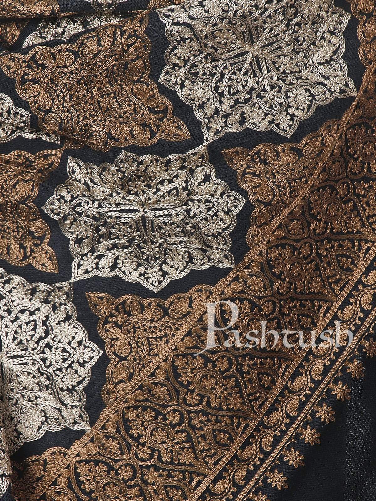 Pashtush Mens Fine Embroidery Stole, Black - Image 4