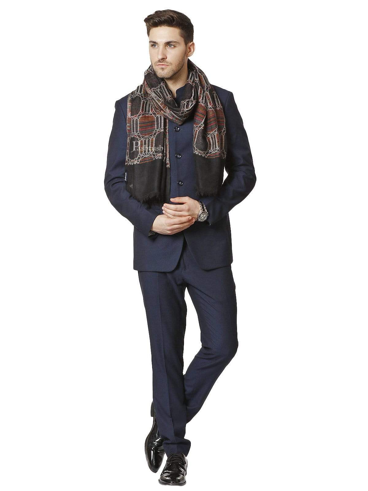 Pashtush Mens Pure Wool, Honeycomb Weave Stole, With Woolmark Certificate - Image 3