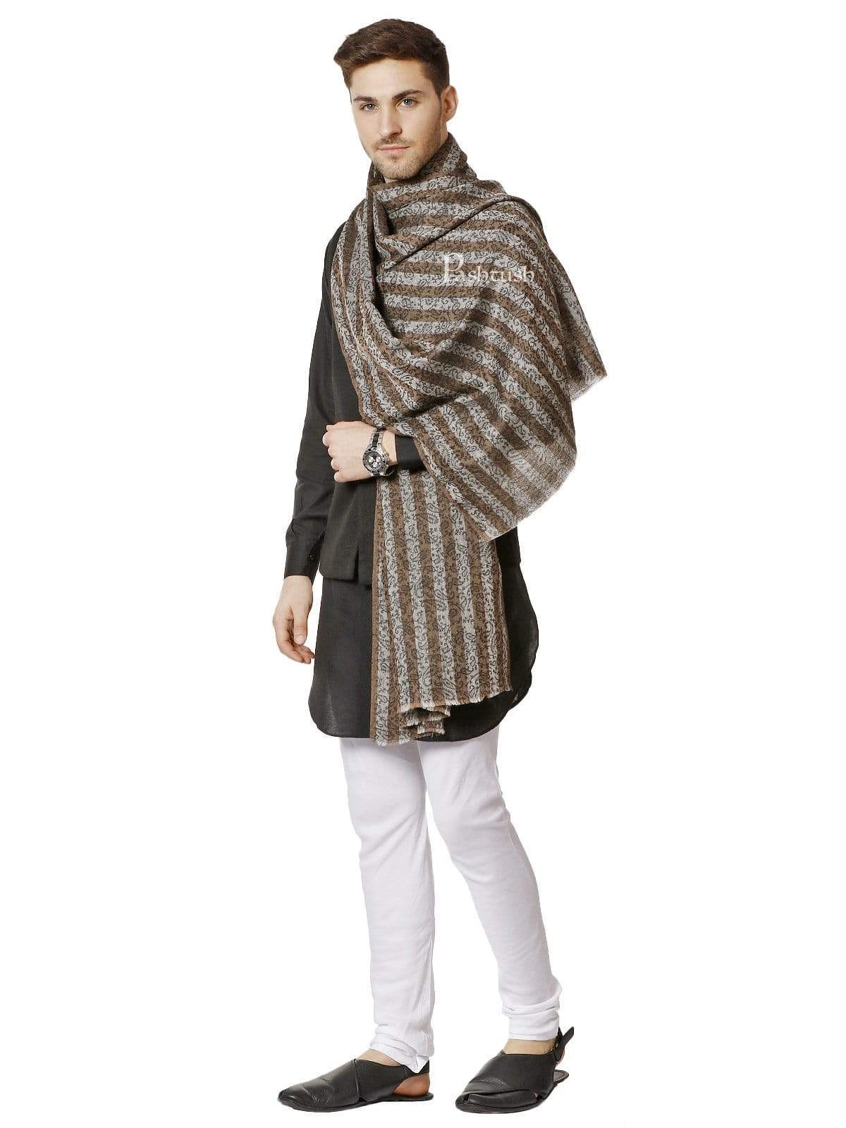 Pashtush Mens Fine Wool Striped Stole, Black And Brown - Image 4