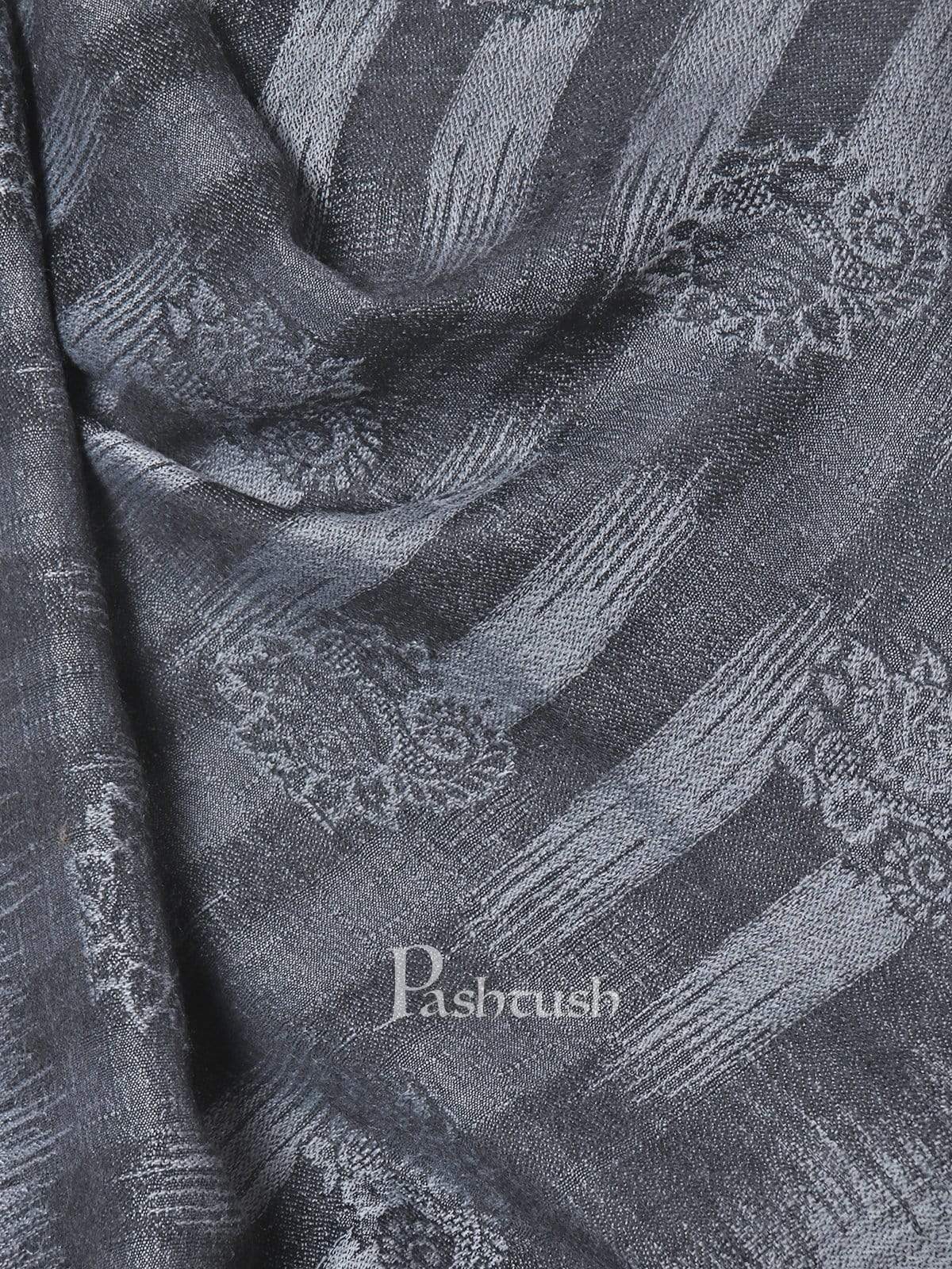 Pashtush Mens Fine Wool Ikkat Design, Stole, Black And Grey - Image 5