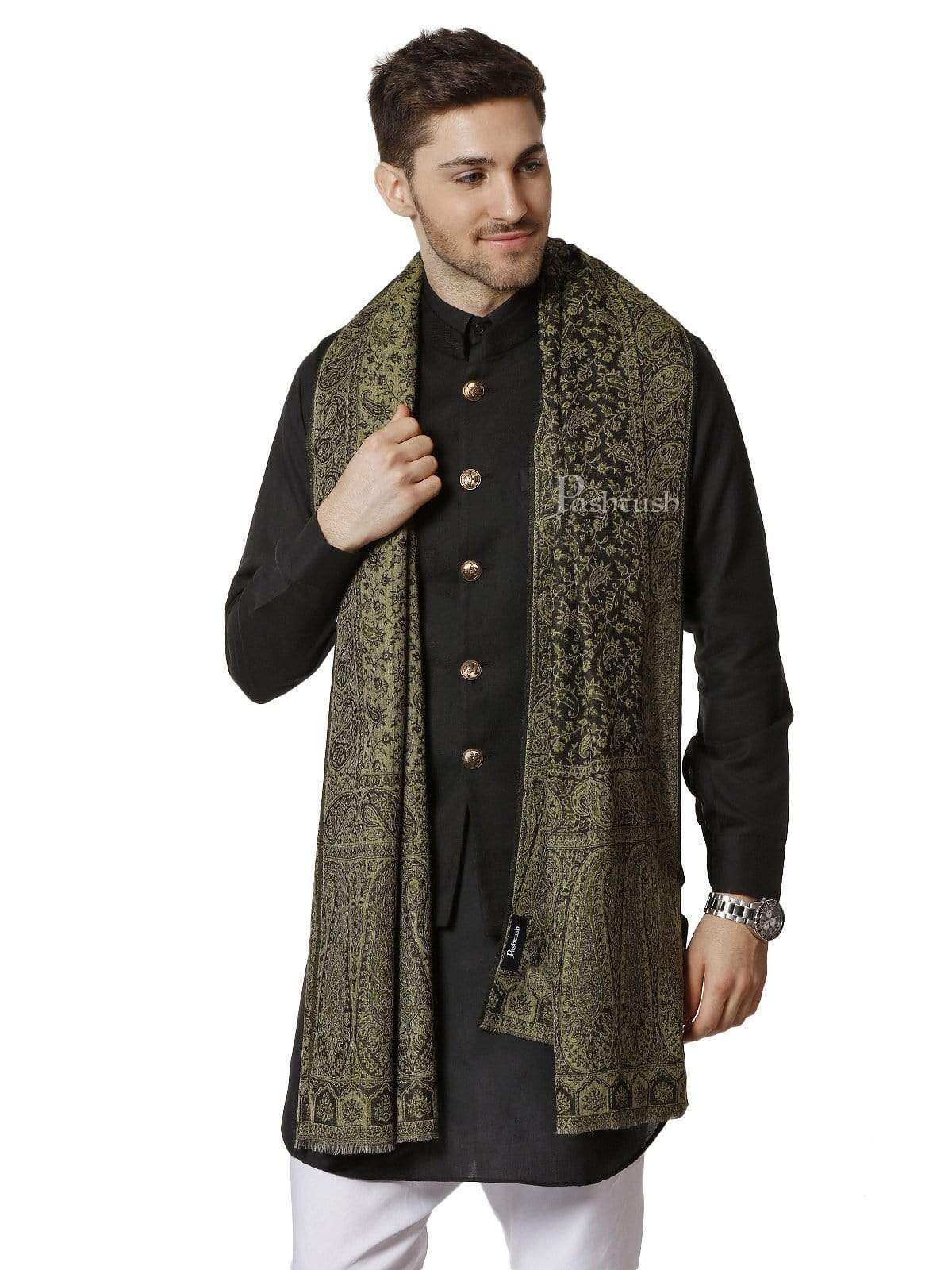 Pashtush Mens Ethnic Weave Stole, Fine Wool