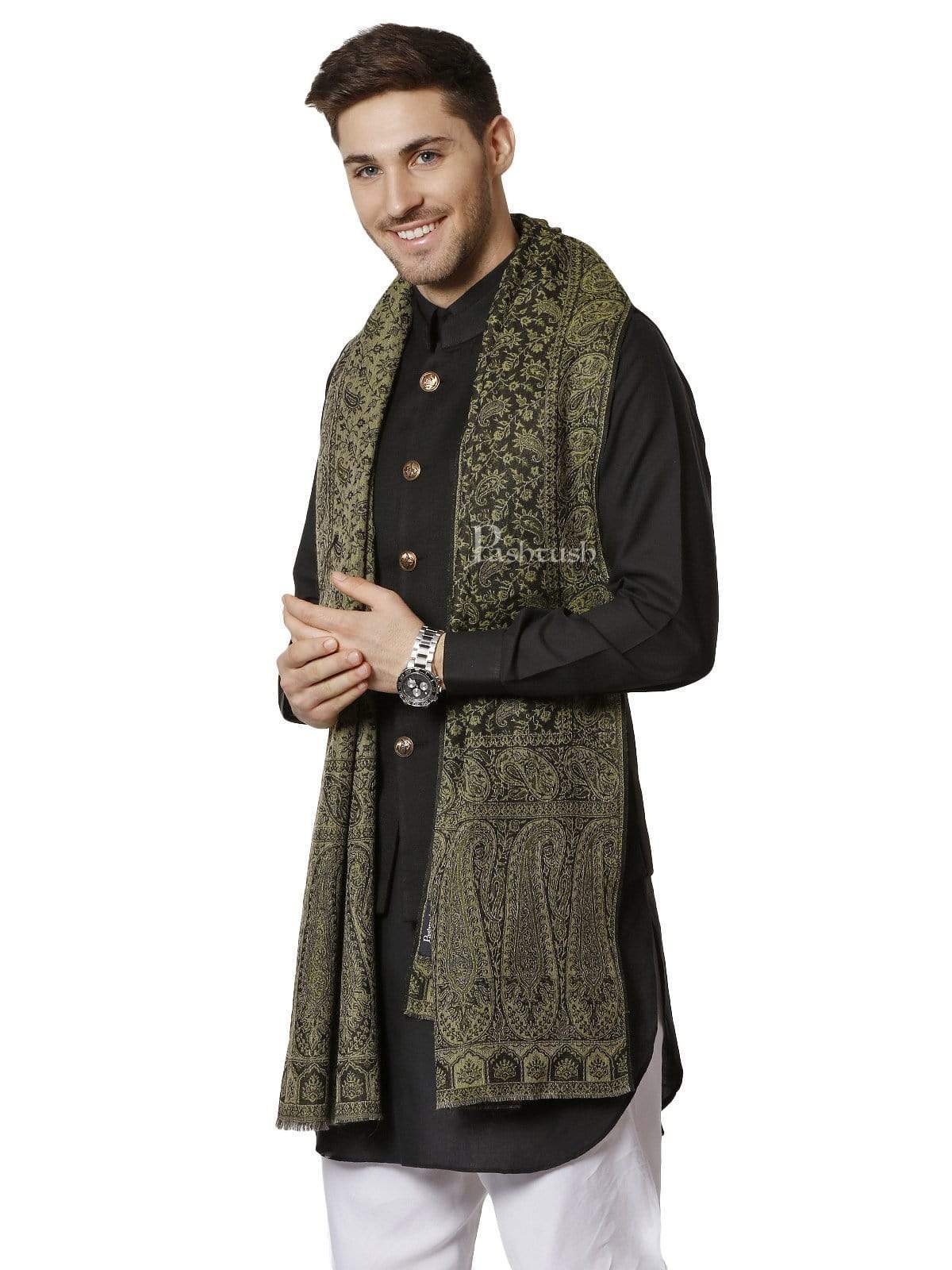 Pashtush Mens Ethnic Weave Stole, Fine Wool - Image 3
