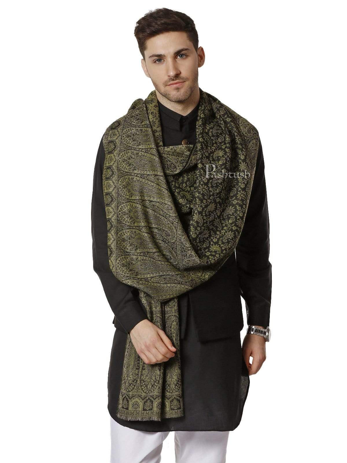 Pashtush Mens Ethnic Weave Stole, Fine Wool - Image 4