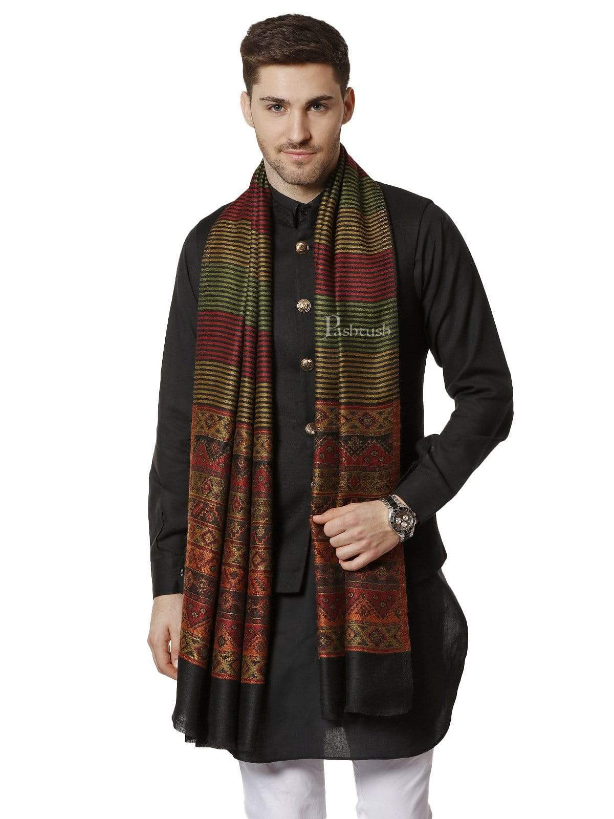 Pashtush Mens Fine Wool Traditional Aztec Weave Stole