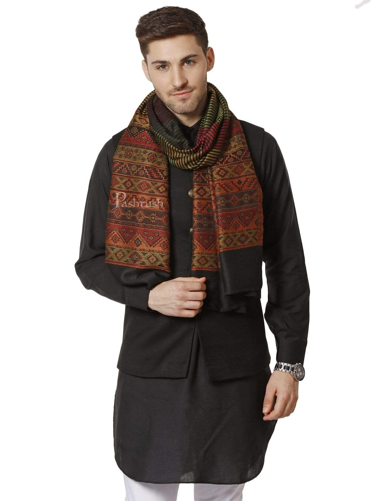 Pashtush Mens Fine Wool Traditional Aztec Weave Stole - Image 3