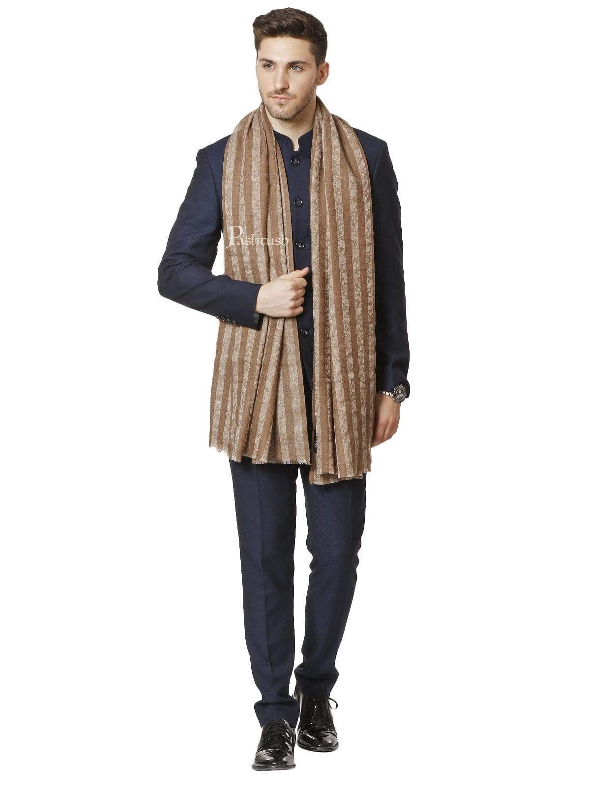 Pashtush Mens Fine Wool Stole, With Self Weave, Bruges Brown