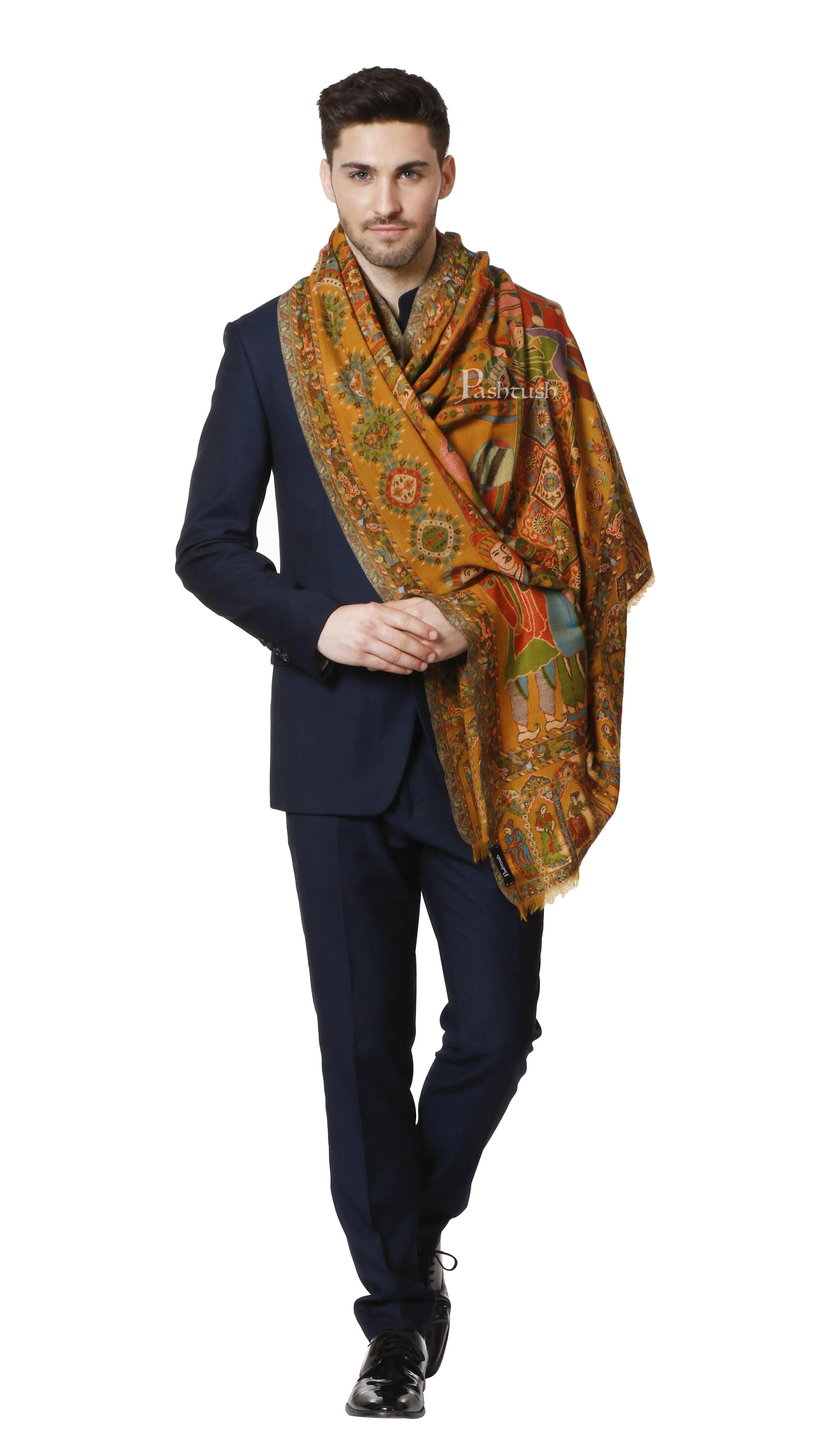 Pashtush Mens 100% Pure Wool Darbar Design Stole, With Woolmark Certification - Image 2