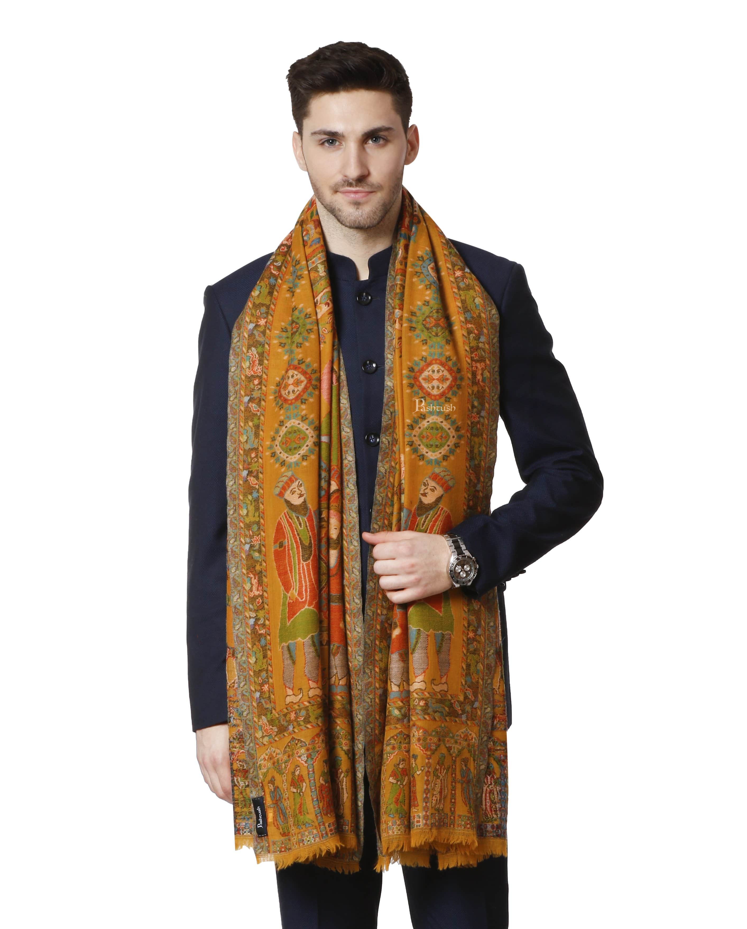 Pashtush Mens 100% Pure Wool Darbar Design Stole, With Woolmark Certification - Image 3