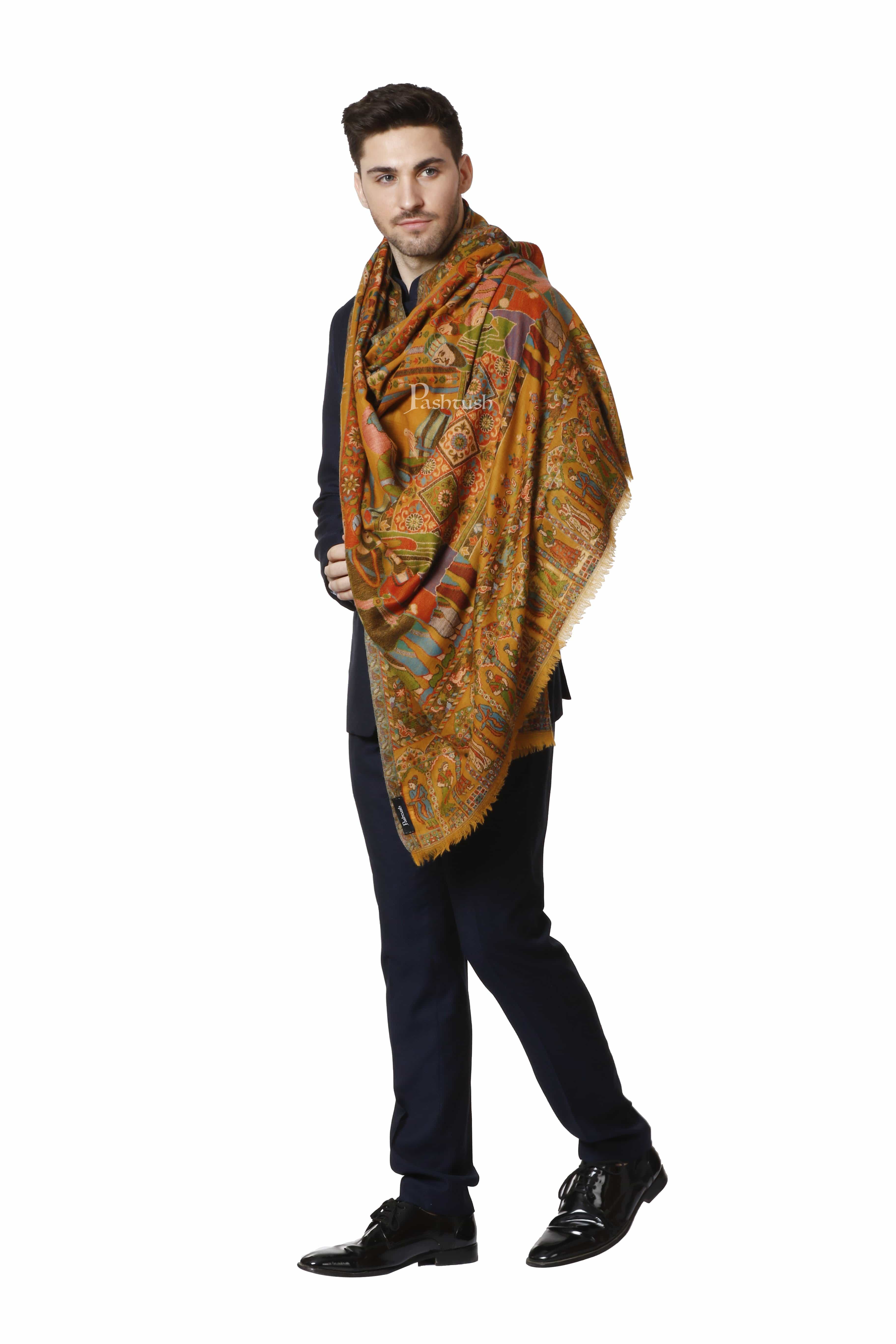 Pashtush Mens 100% Pure Wool Darbar Design Stole, With Woolmark Certification - Image 6