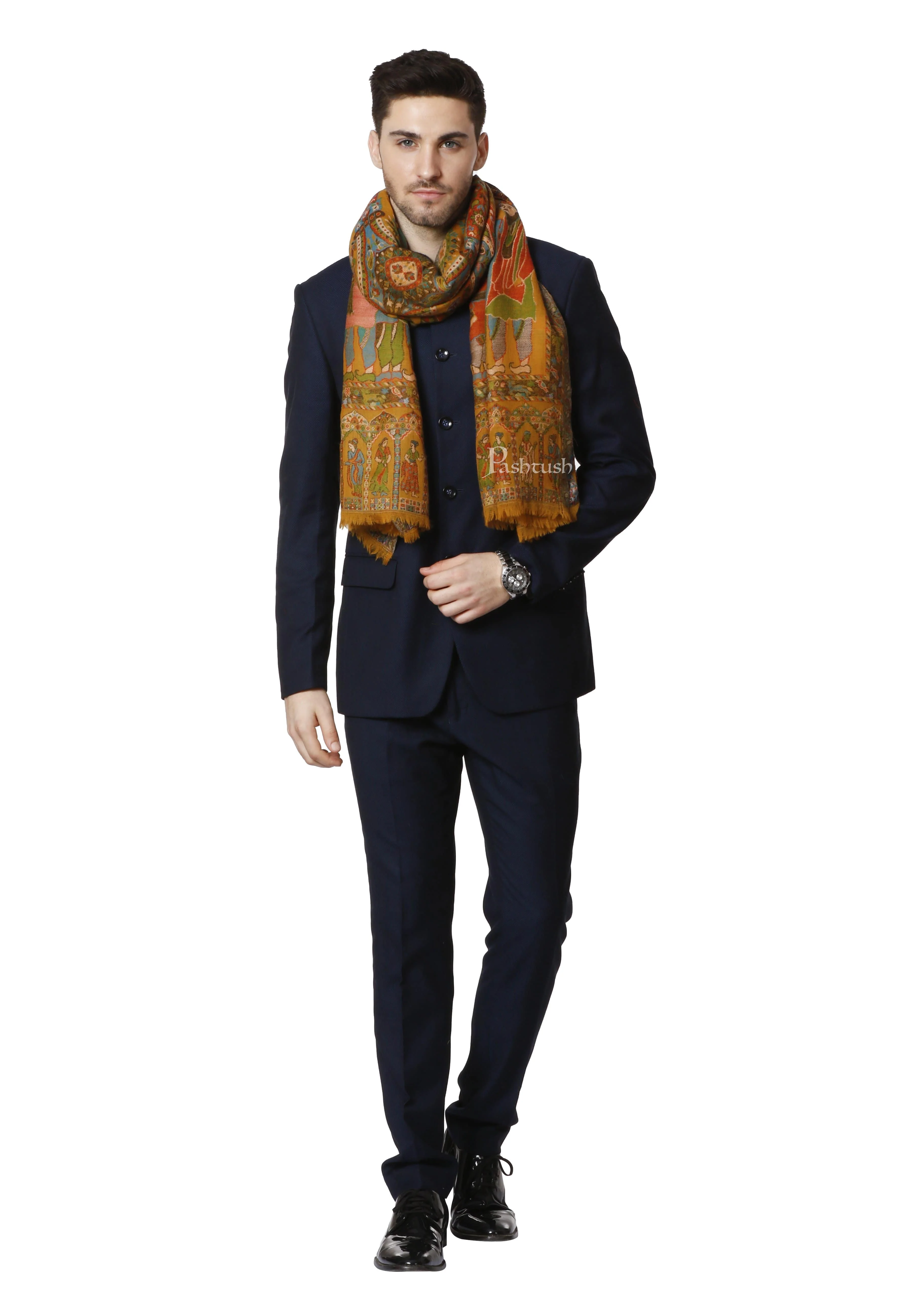 Pashtush Mens 100% Pure Wool Darbar Design Stole, With Woolmark Certification - Image 8