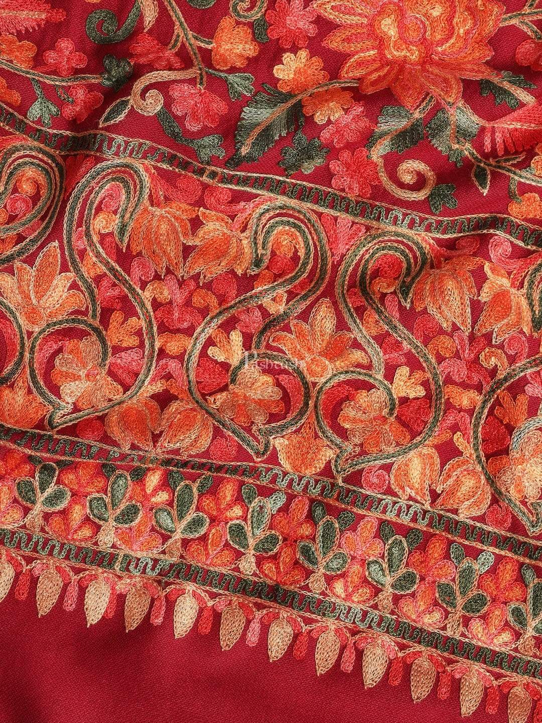 Pashtush Mens Stole, Aari Embroidery, Maroon - Image 2