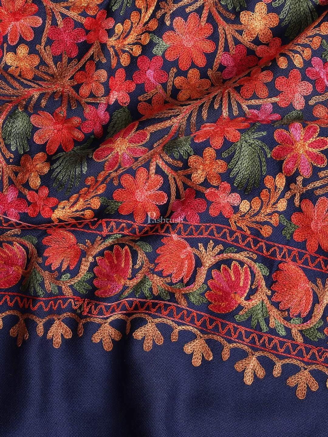 Pashtush Mens Stole, Aari Embroidery, Navy - Image 2