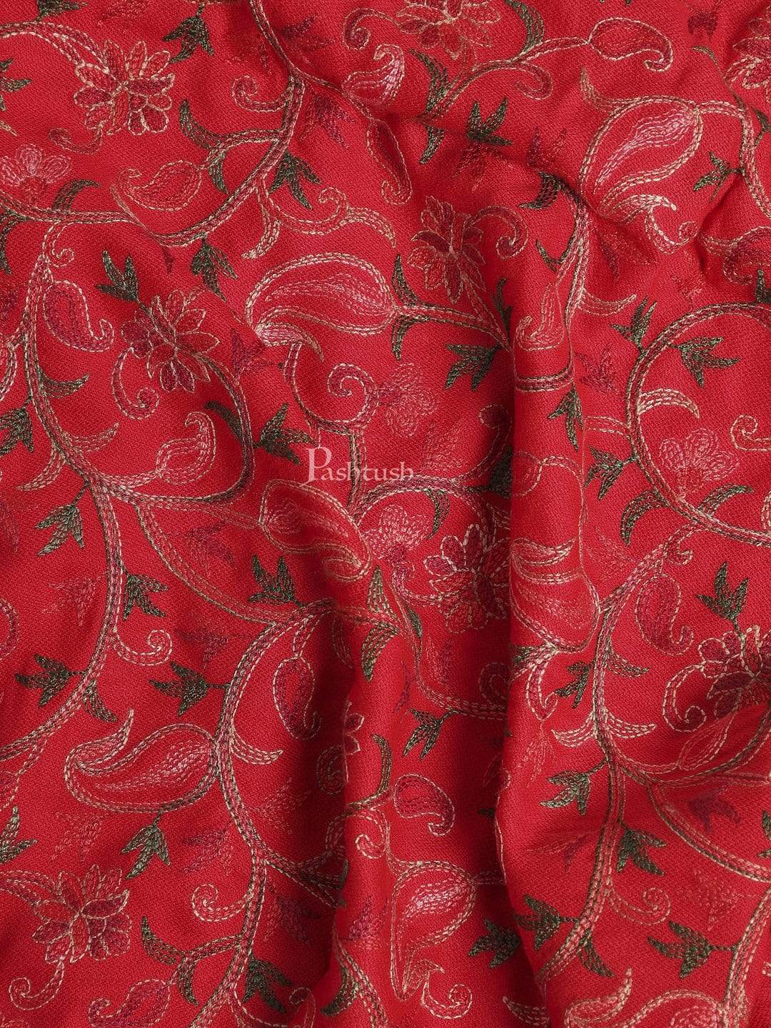 Pashtush Mens Stole, Aari Embroidery, Red - Image 2