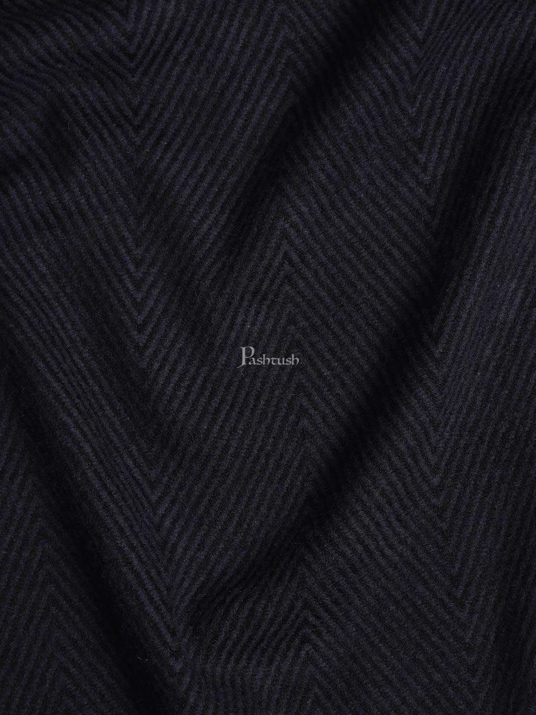 Pashtush Mens Stole, Fine Wool With Paisley Jacquard Weave, Rich Black - Image 2