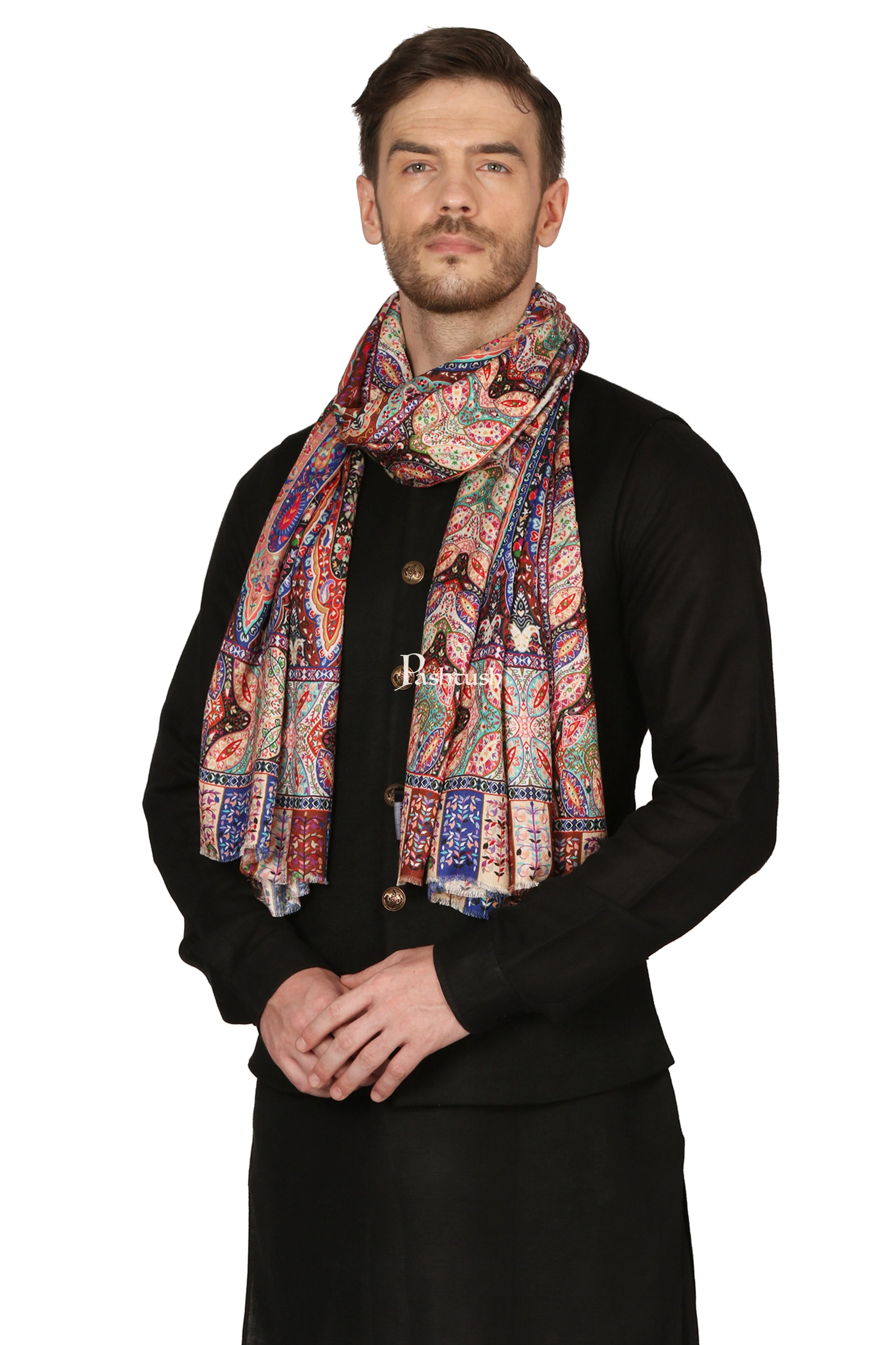 Pashtush Mens bamboo Stole, Kalamkari Printed Ethnic Scarf - Image 3