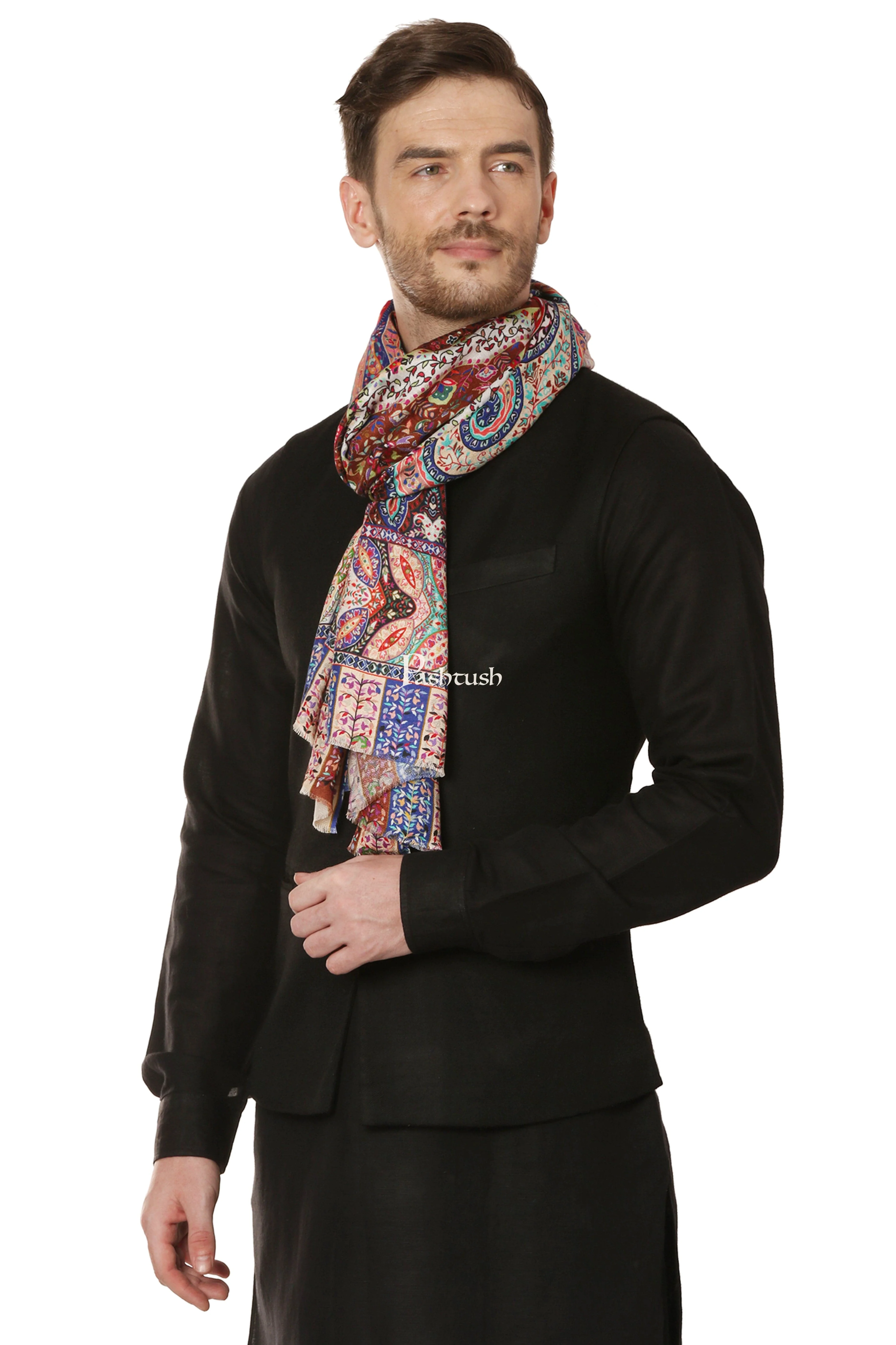 Pashtush Mens bamboo Stole, Kalamkari Printed Ethnic Scarf - Image 4