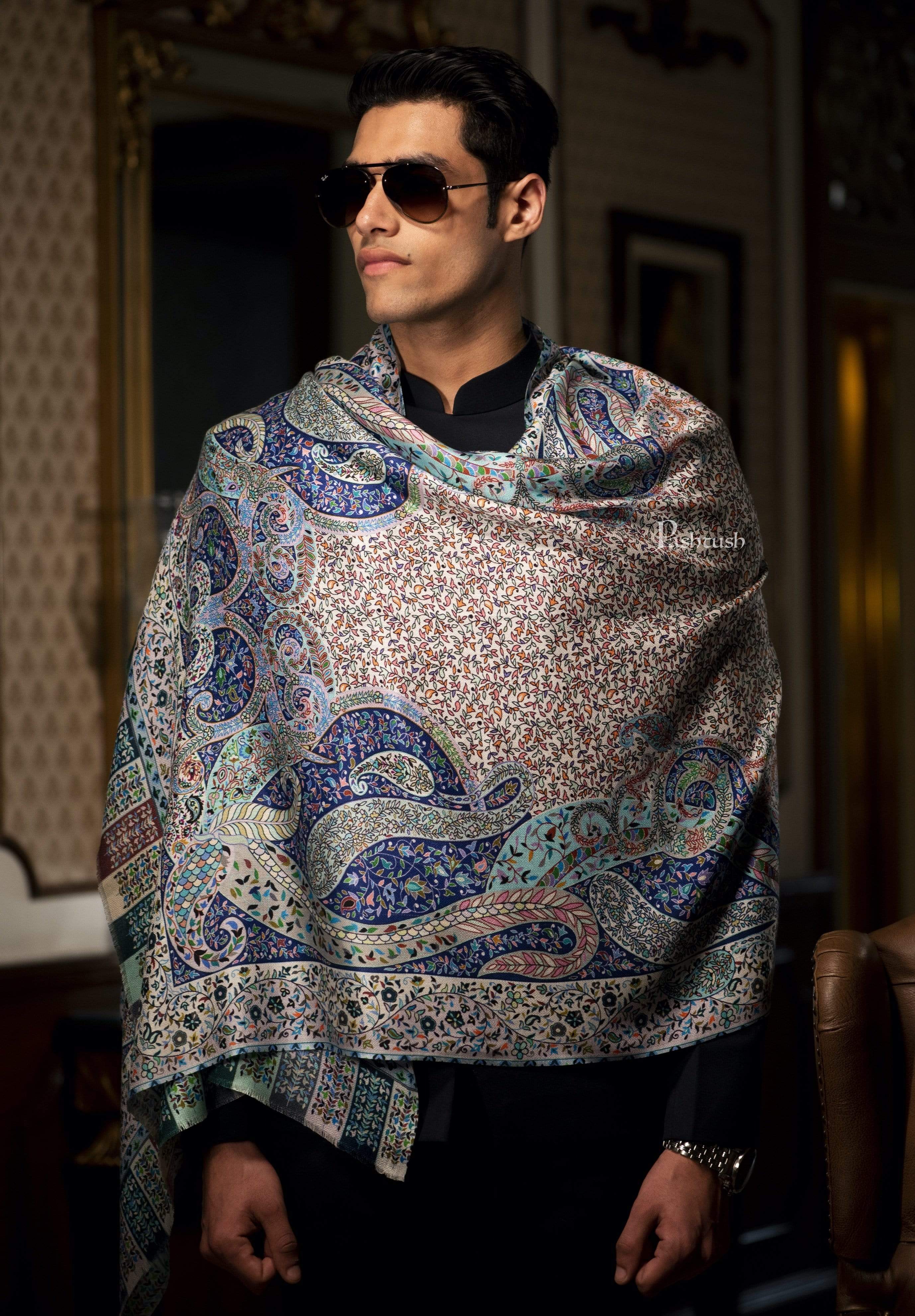 Pashtush Mens Stole, Kalamkari Printed Ethnic Scarf - Image 3