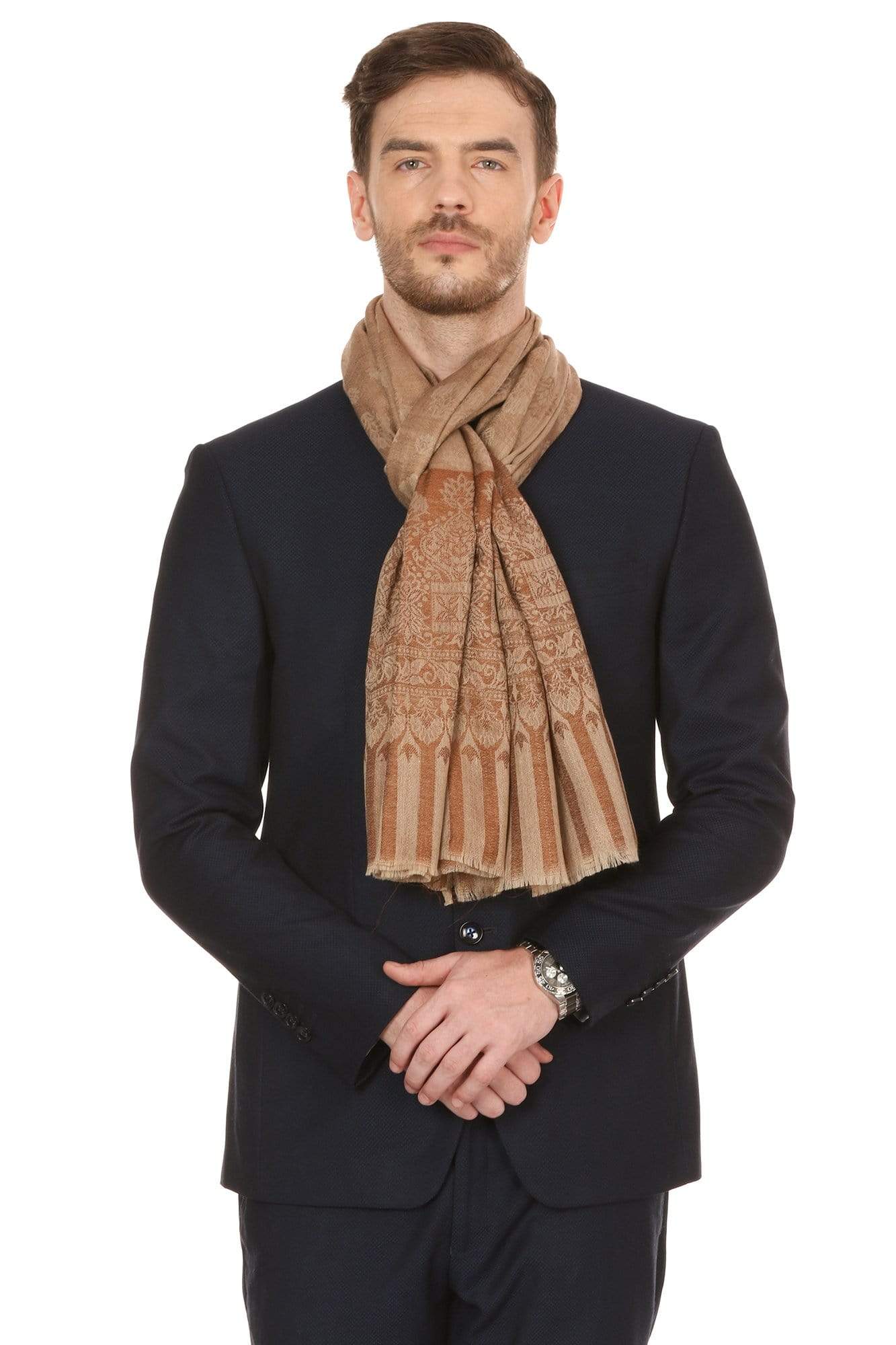 Pashtush Mens Stole Scarf, Extra Soft Wool - Taupe - Image 7