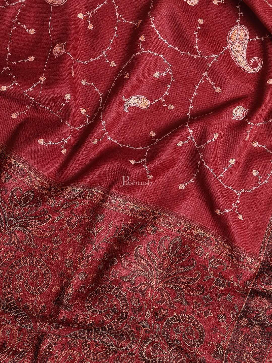 Pashtush Mens Stole, Vintage Jamawar Design With Needle Embroidery - Image 2
