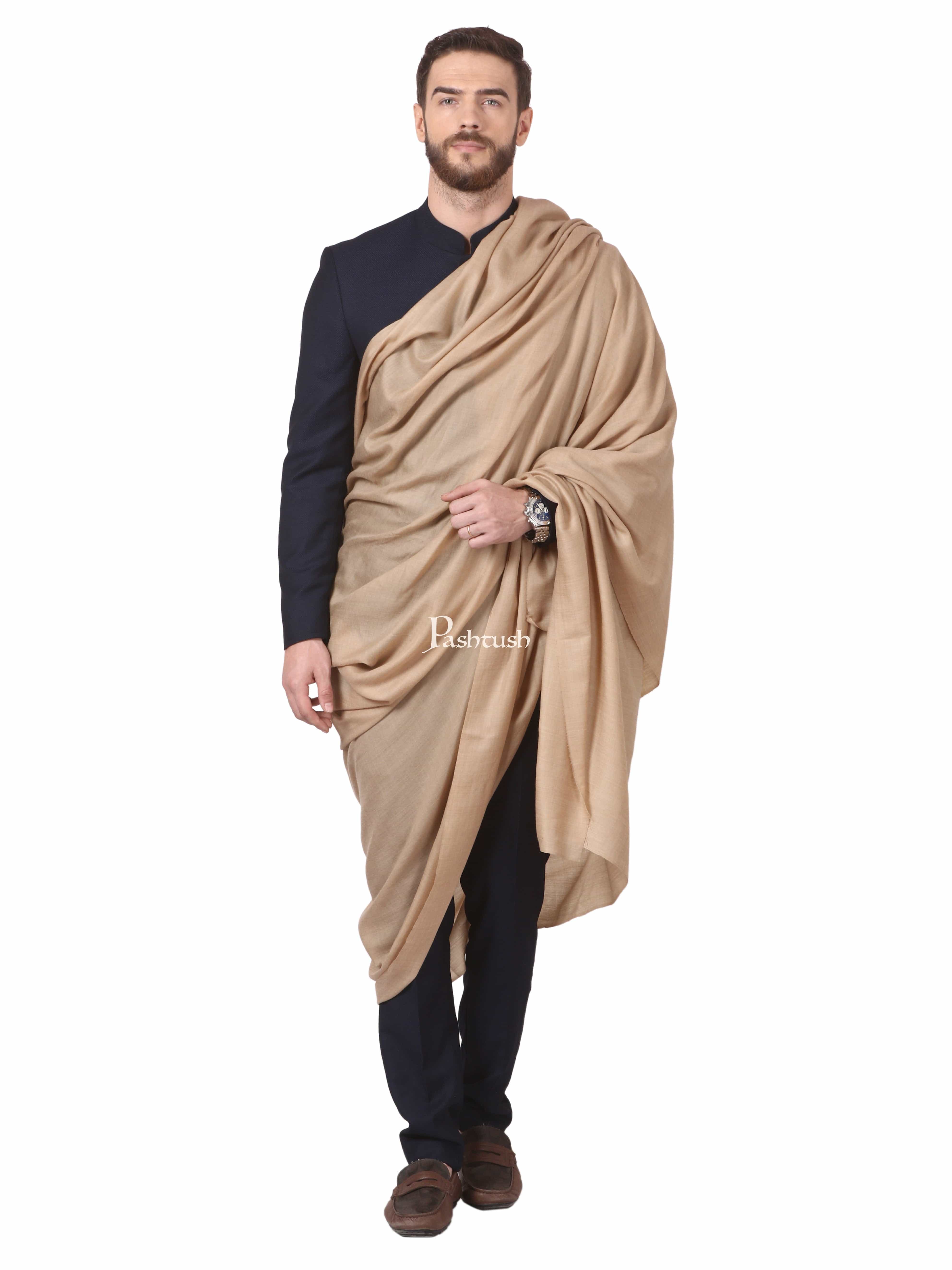 Pashtush Mens Super Fine Ring Shawl, Full Size - Dark Beige - Image 2