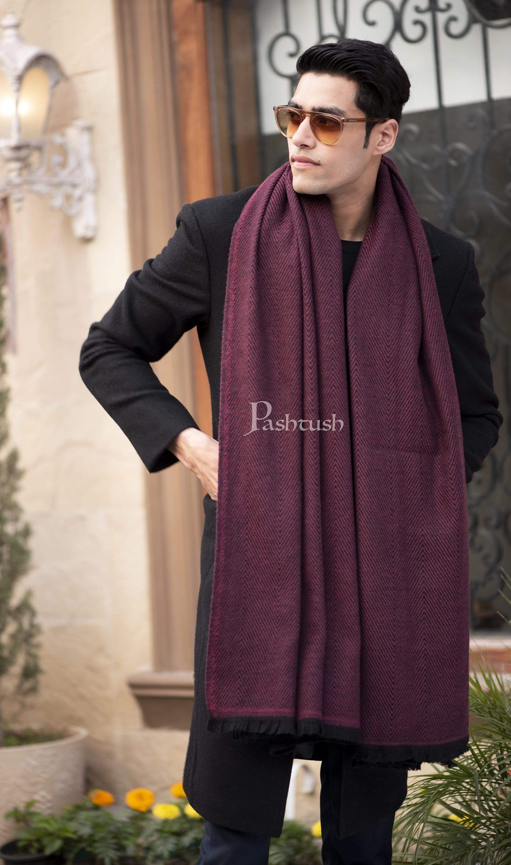 Pashtush Mens Thick And Warm Woollen Scarf, Blowout Burgundy - Image 4