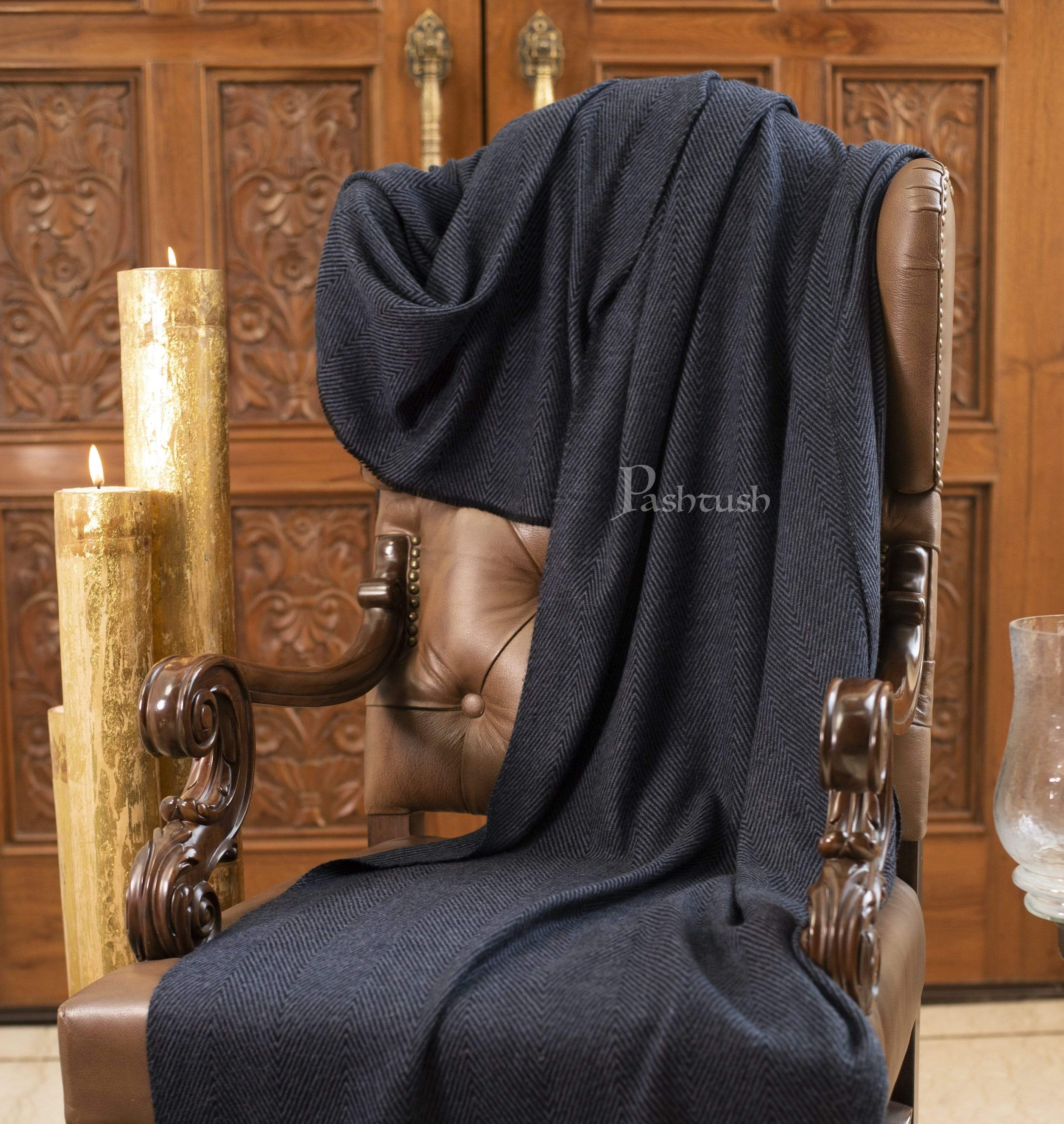 Pashtush Thick And Warm Woollen Stole, Charcoal Black