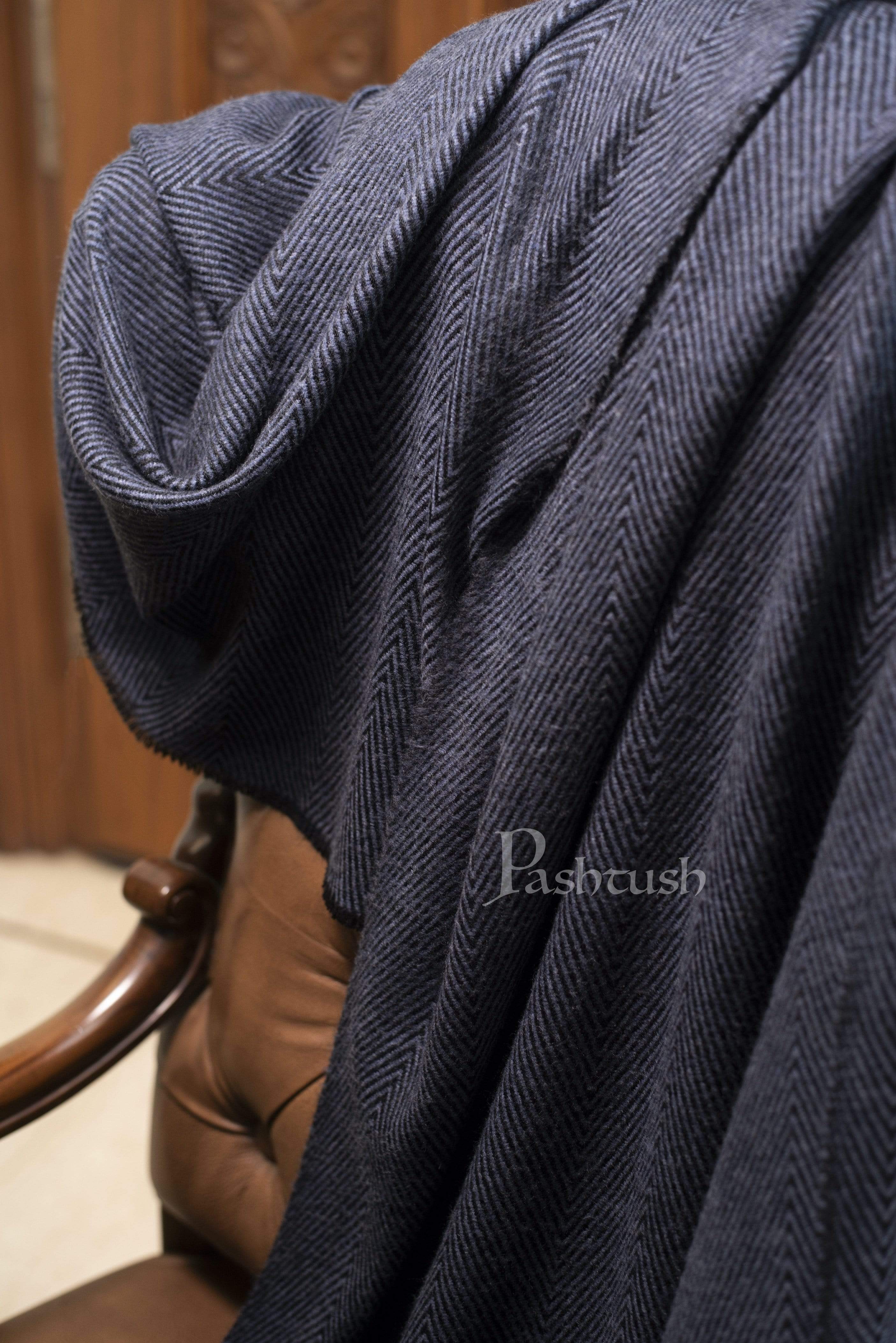 Pashtush Thick And Warm Woollen Stole, Charcoal Black - Image 4