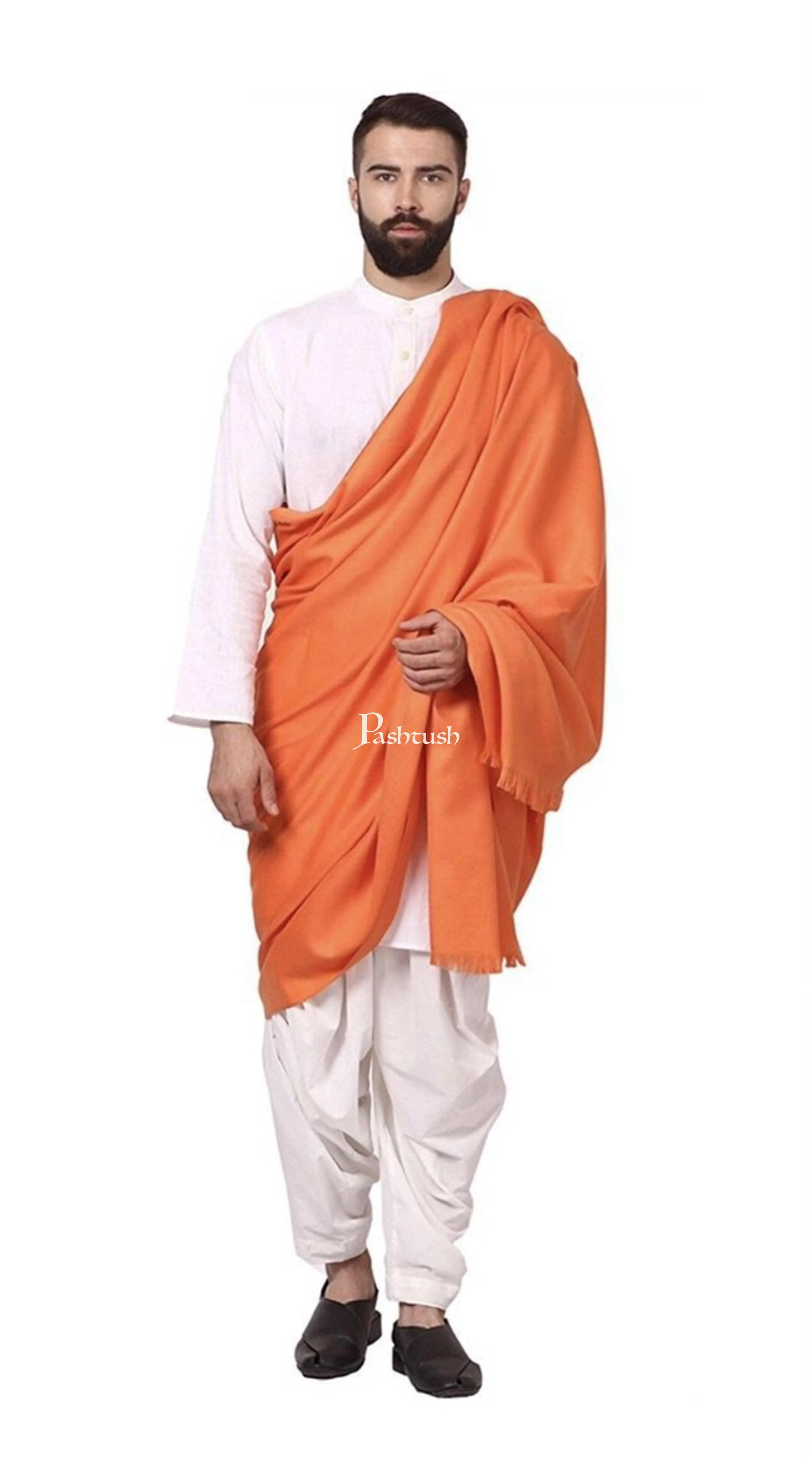 Pashtush Mens Thick Lohi, 100% Pure Wool, Woolmark Certified, Saffron Orange - Image 2