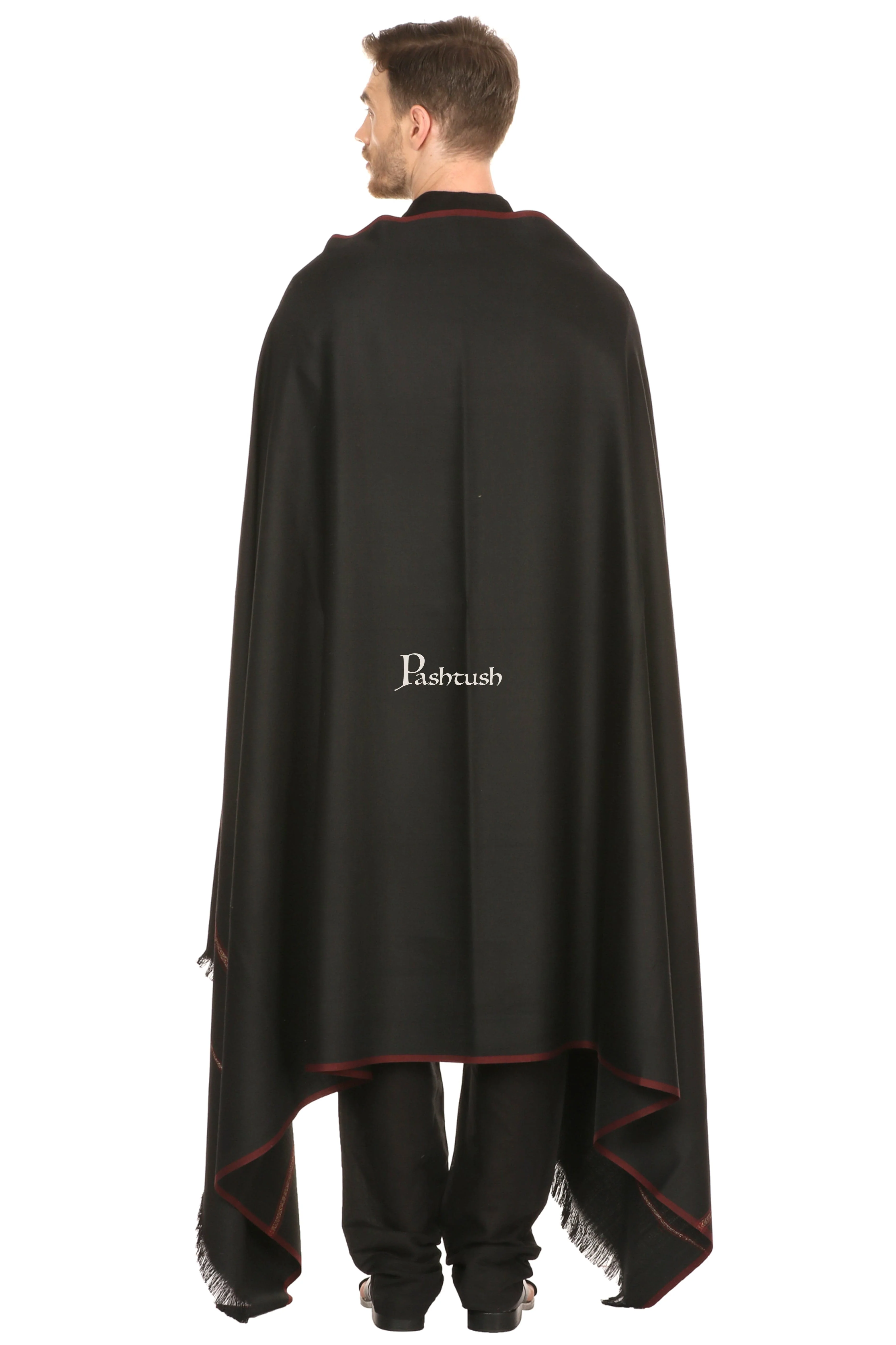 Pashtush Mens Thick Shawl Gents Lohi Woven Kinauri Design, Black - Image 5