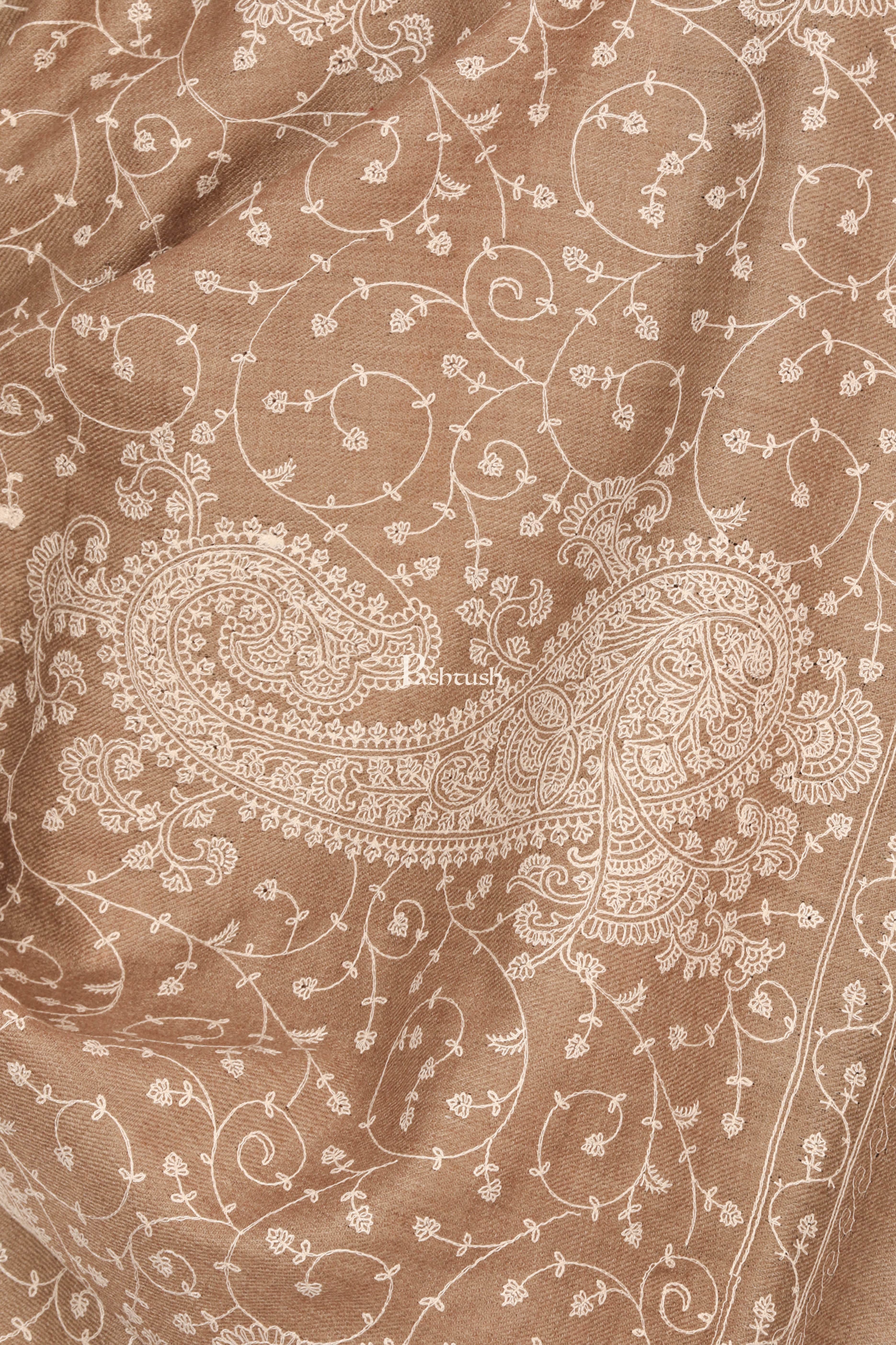Pashtush Mens Tone On Tone Embroidery Stole - Natural Beige - Image 2