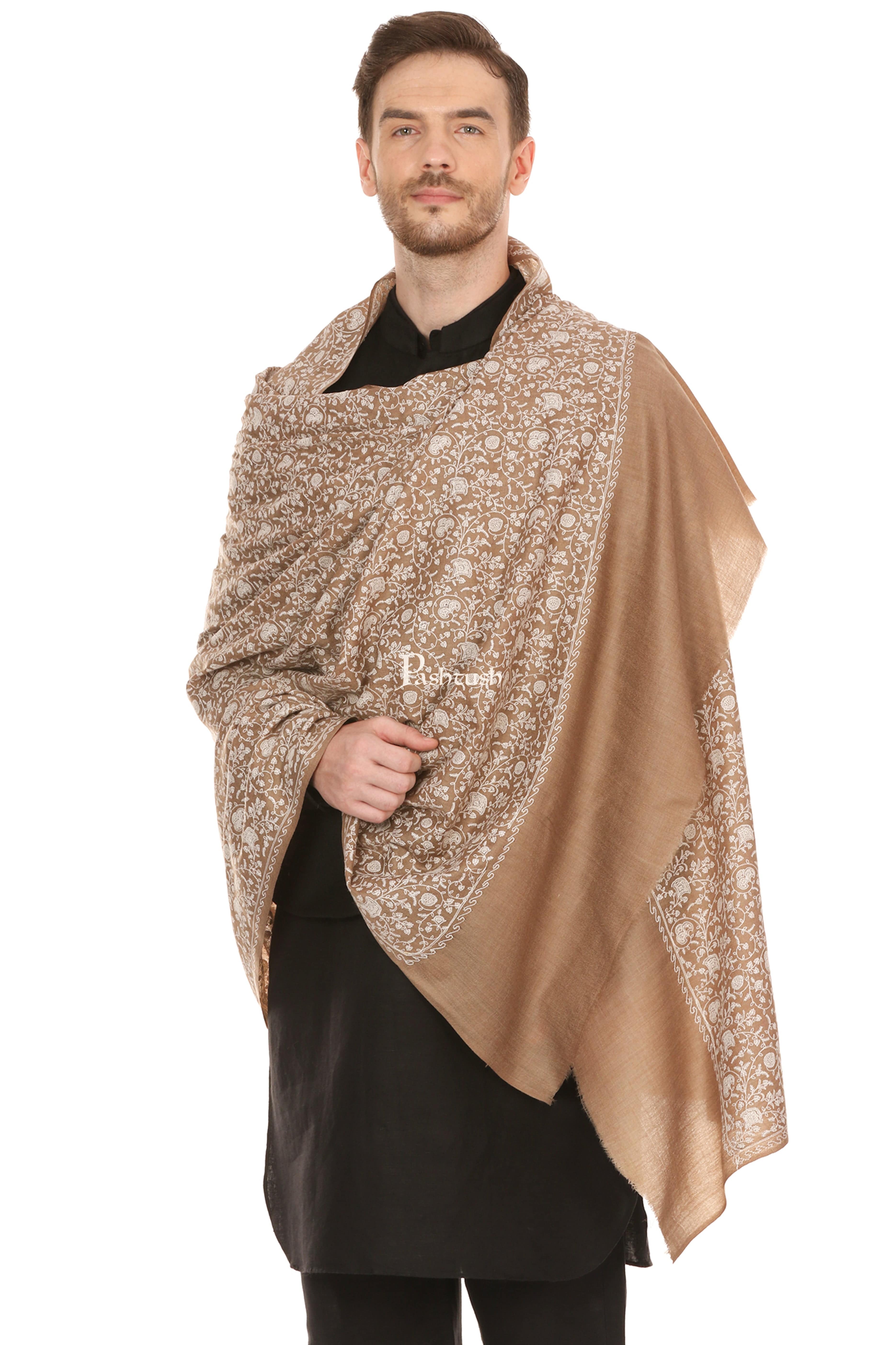 Pashtush Mens Tone On Tone Embroidery Stole - Taupe
