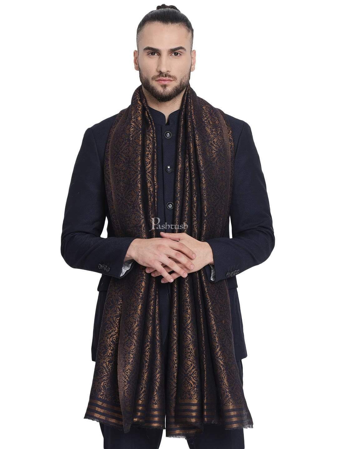 Pashtush Mens Twilight Collection, Jacquard Stole, With Metallic Thread Weave, Fine Wool - Image 4