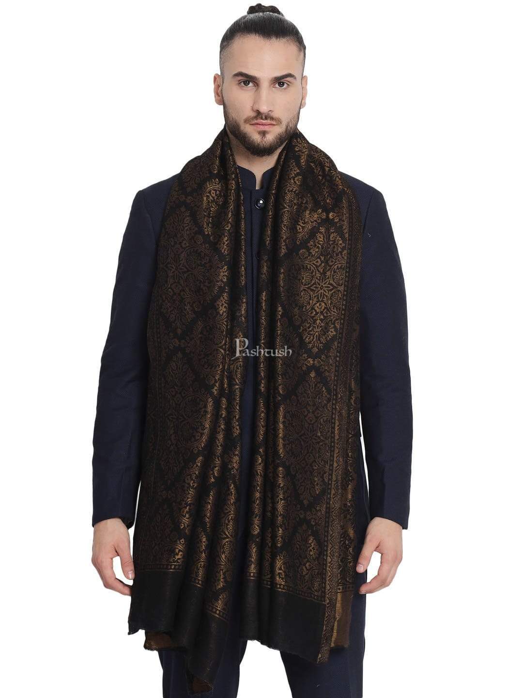 Pashtush Mens Twilight Collection, Jacquard Stole, With Metallic Thread Weave, Fine Wool