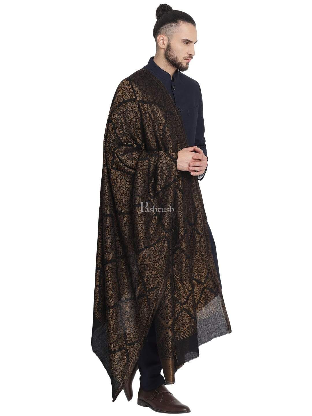 Pashtush Mens Twilight Collection, Jacquard Stole, With Metallic Thread Weave, Fine Wool - Image 3