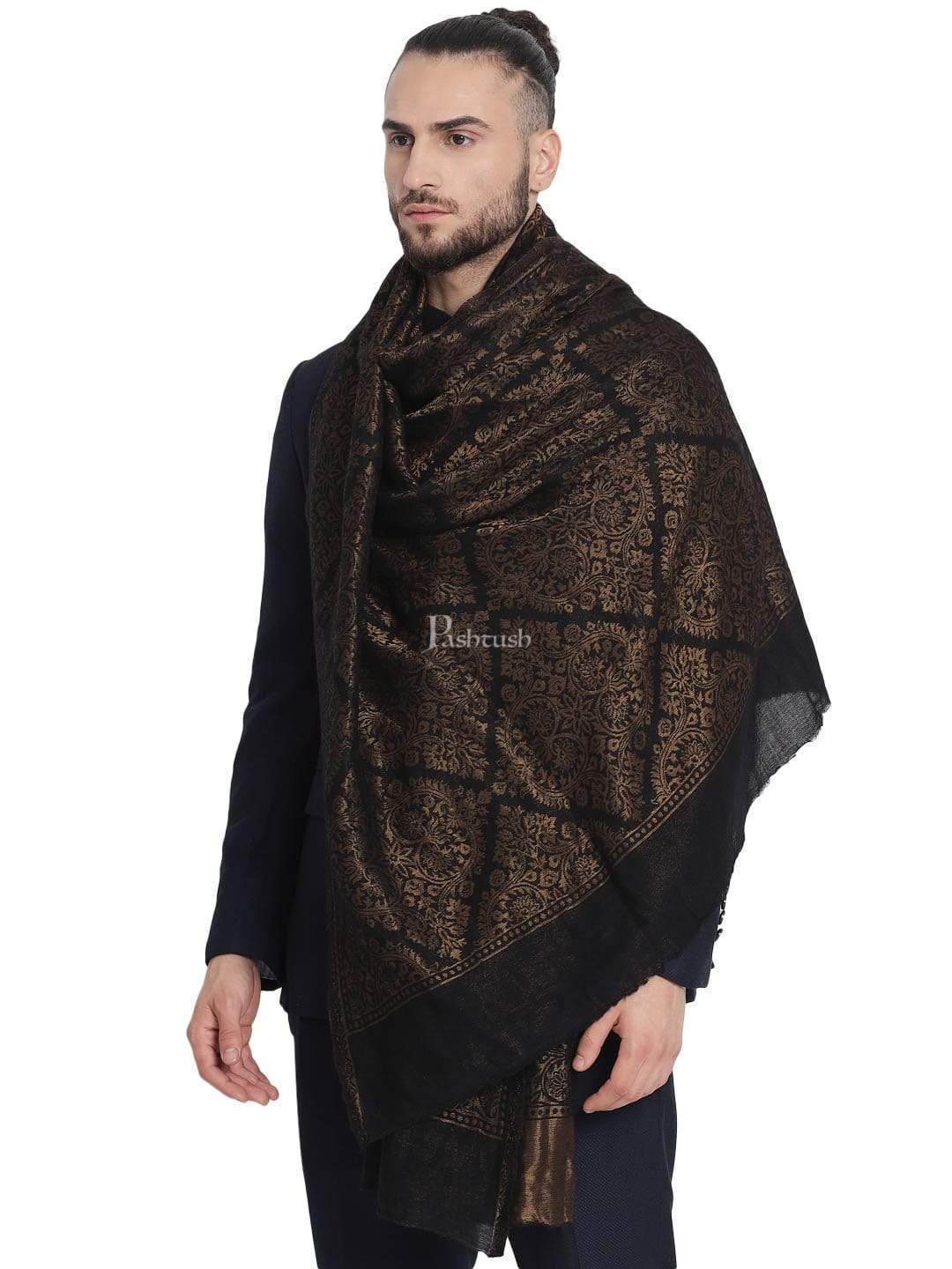 Pashtush Mens Twilight Collection, Jacquard Stole, With Metallic Thread Weave, Fine Wool - Image 4