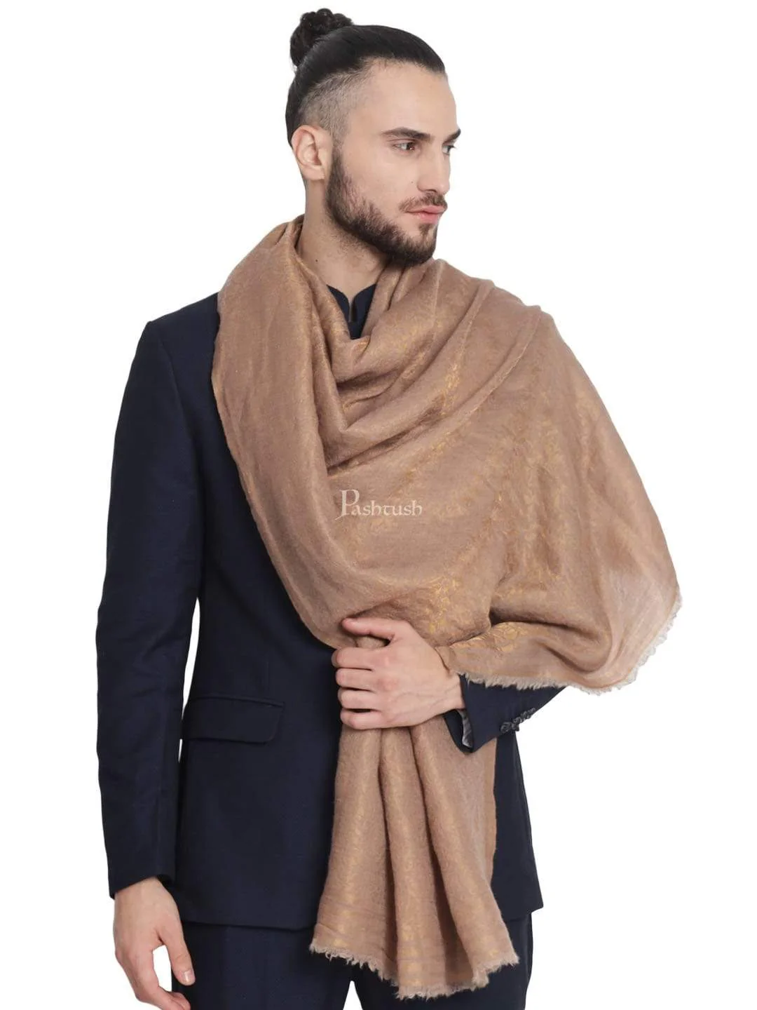 Pashtush Mens Twilight Collection, Jacquard Stole, With Metallic Thread Weave, Fine Wool