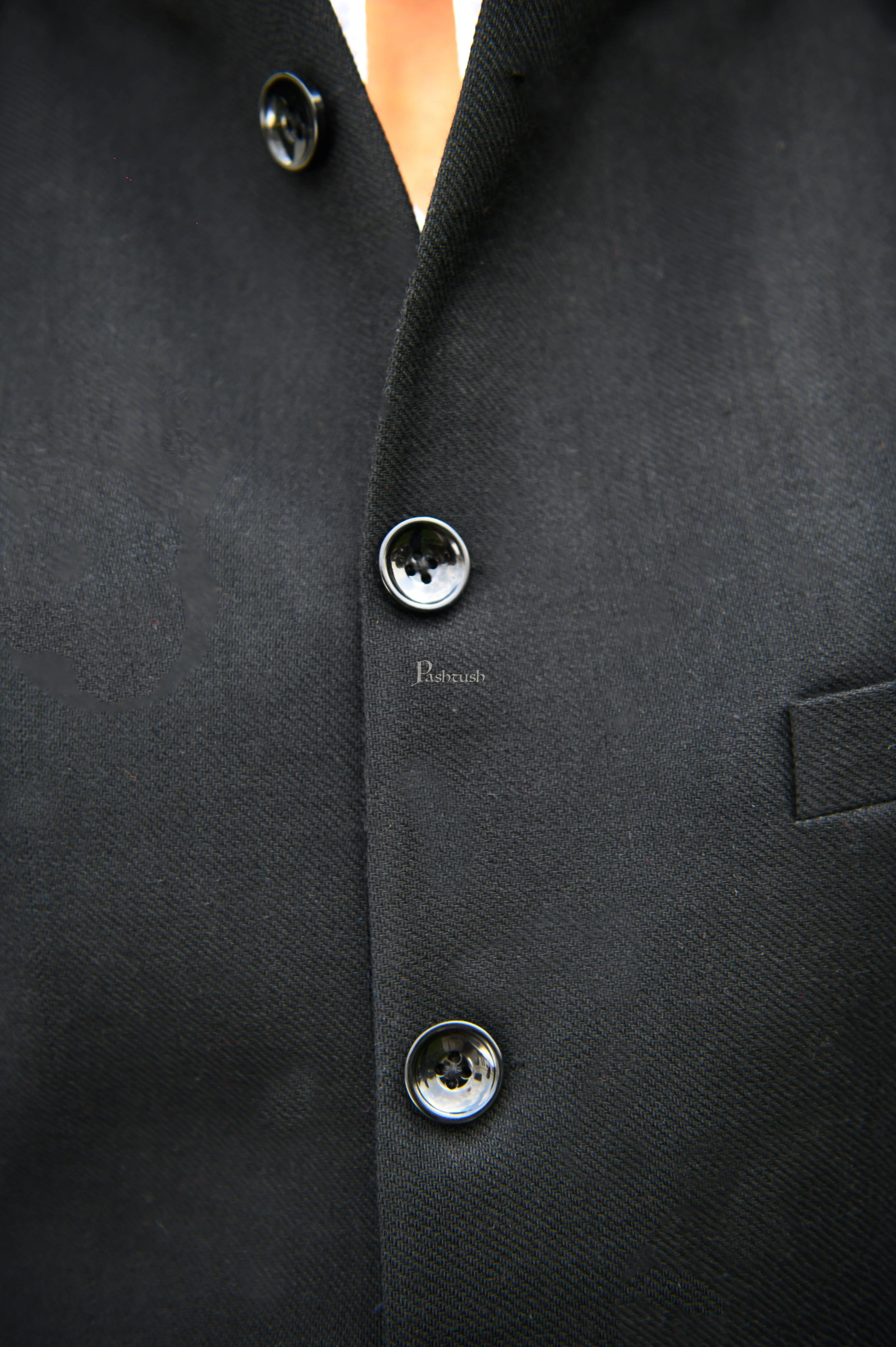 Pashtush Mens Waistcoat, Fine Wool, Solid Black - Image 3