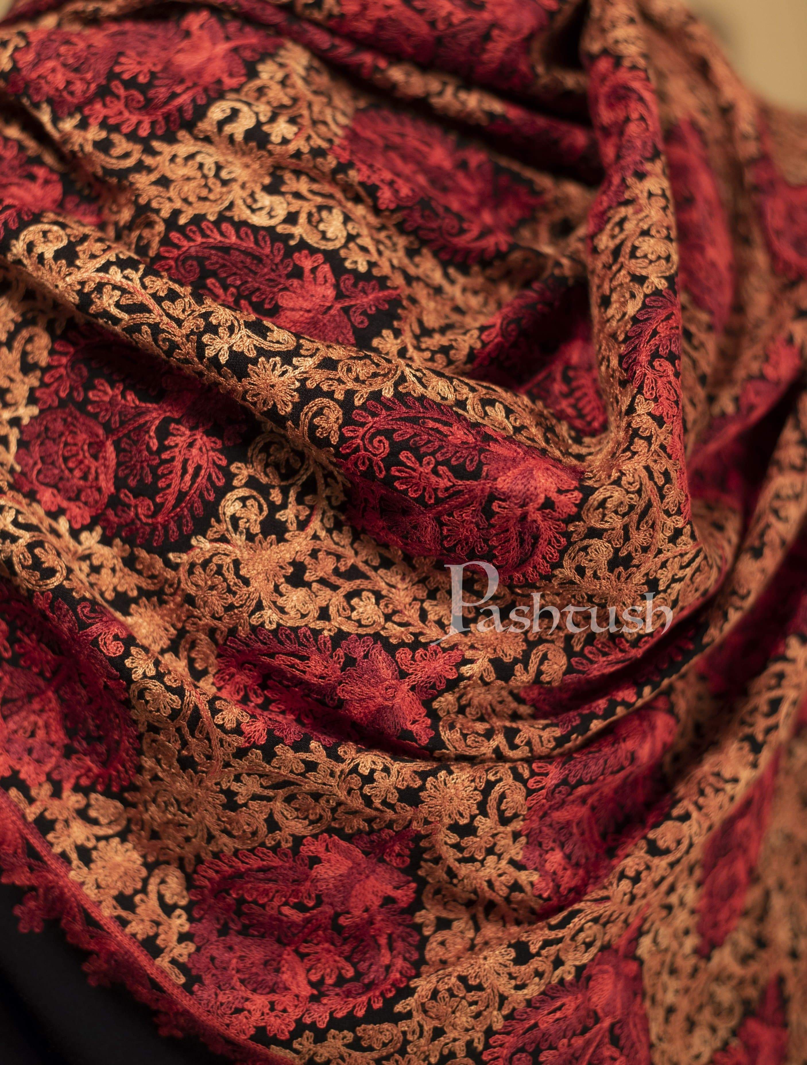 Pashtush Mens Woollen, Aari Embroidery Stole, Black - Image 5