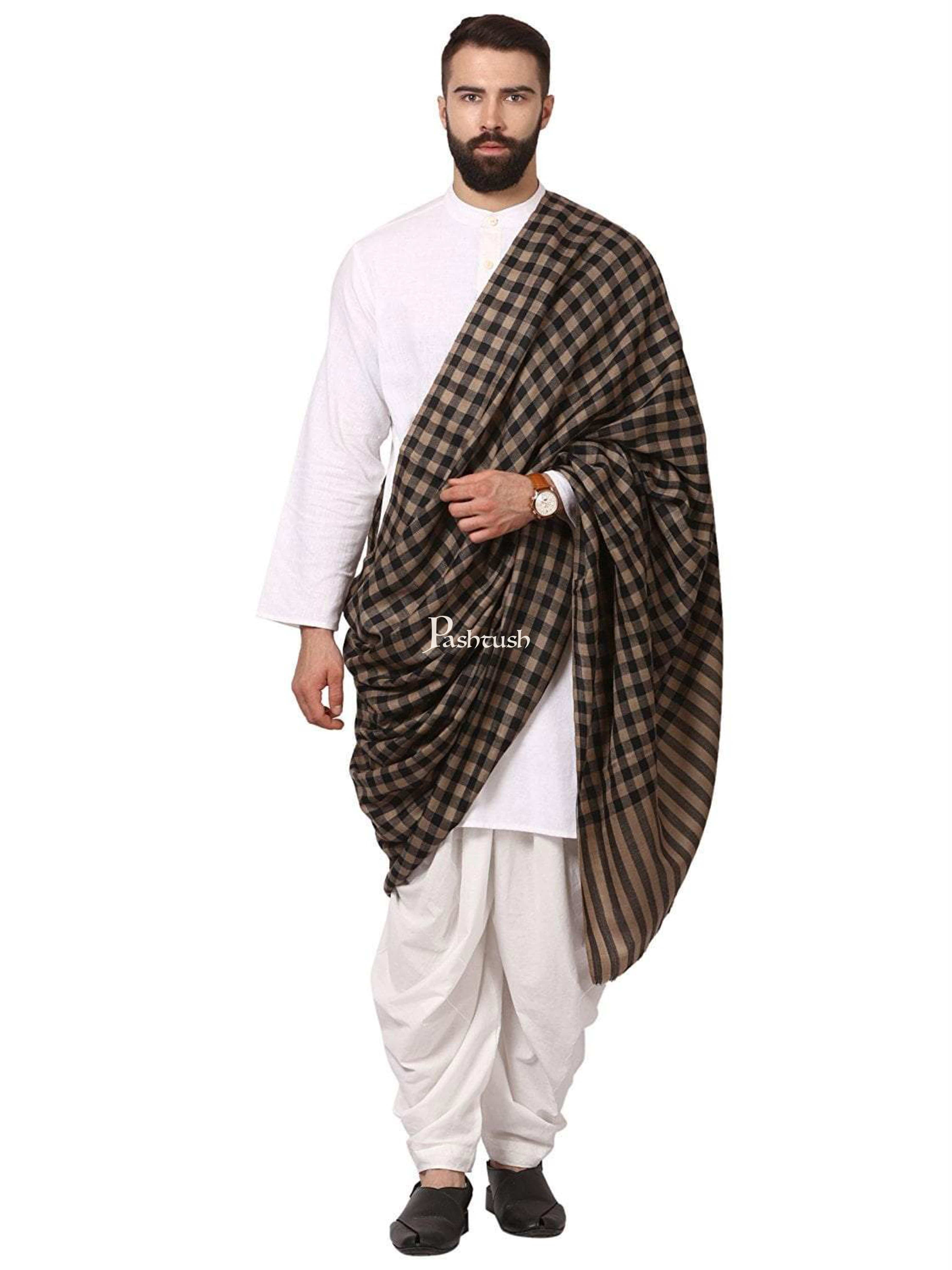 Pashtush Mens Woven Check Shawl Light Weight - Fine Wool. - Image 3
