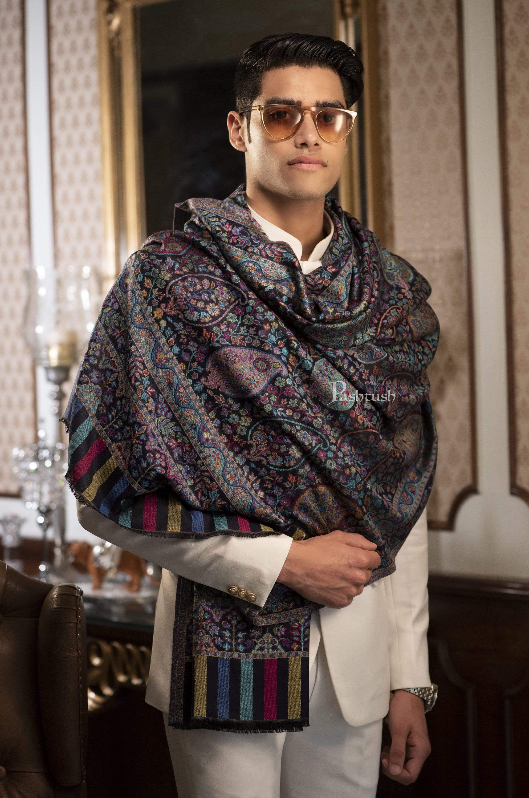 Pashtush Mens Woven Ethnic Stole, Extra Soft Bamboo Fibre - Image 3