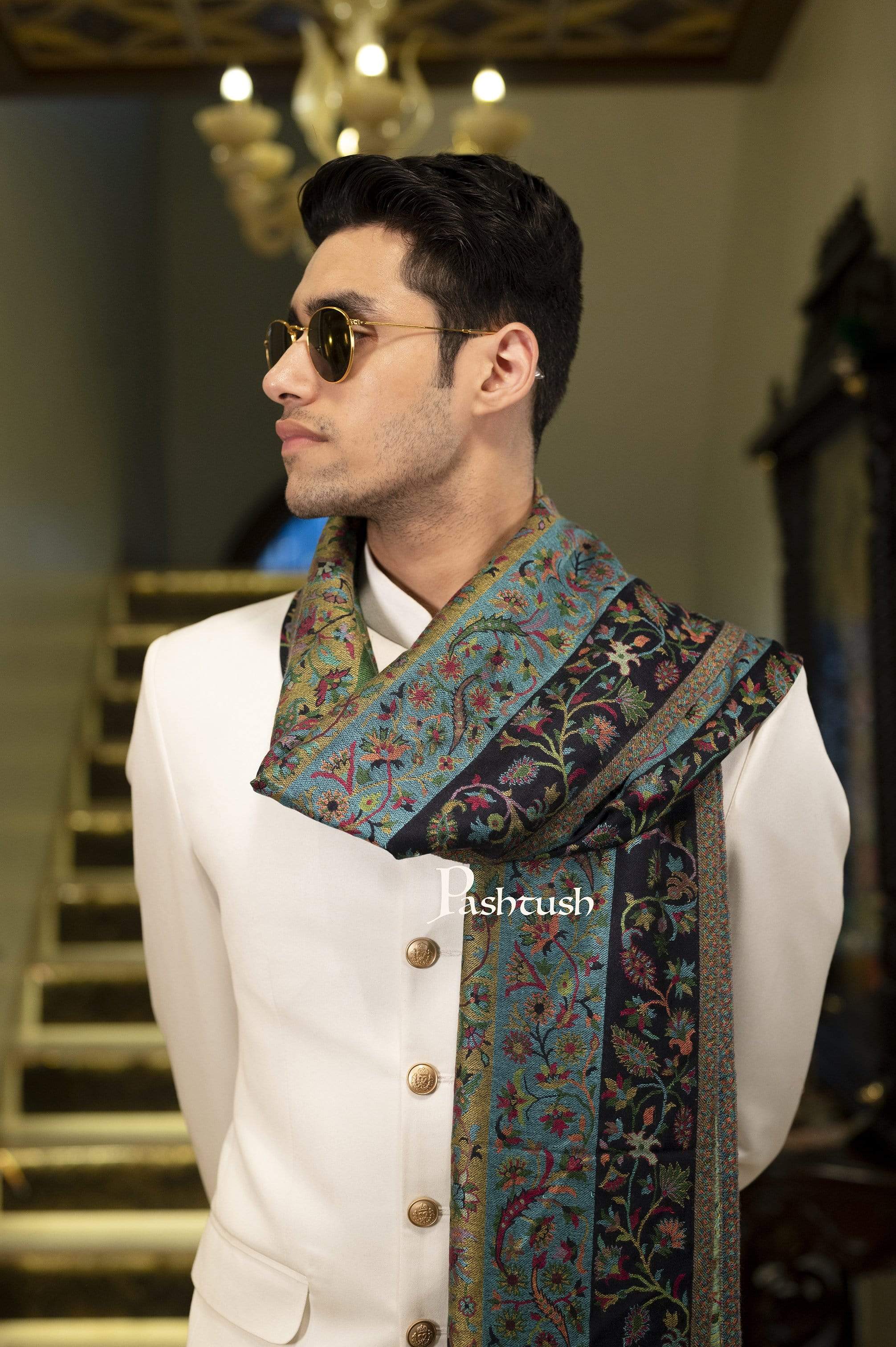 Pashtush Mens Woven Ethnic Stole, Extra Soft Bamboo Fibre - Image 2