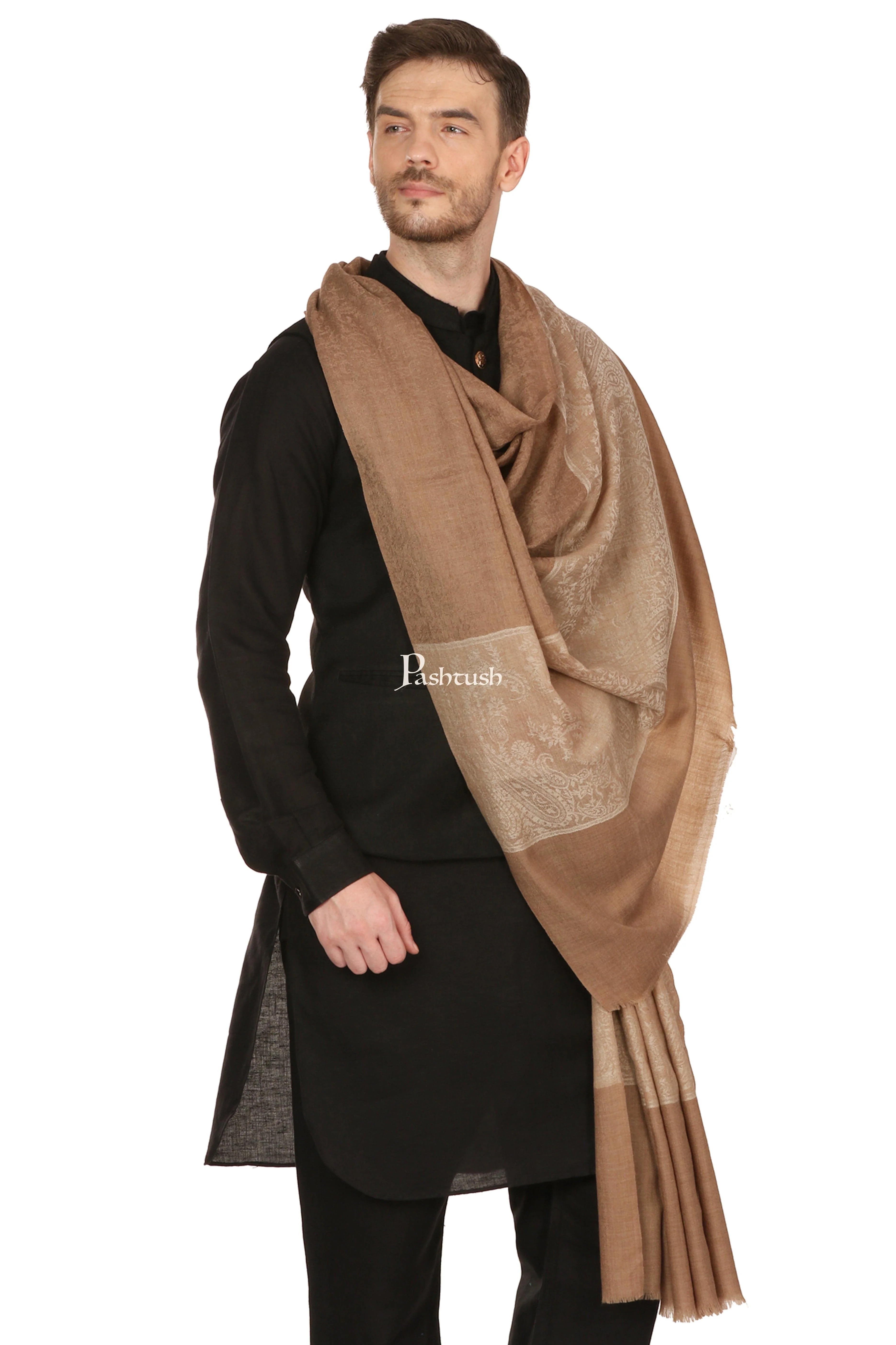 Pashtush Mens Woven Jacquard Shawl, Extra Fine Wool, Soft And Warm - Image 3