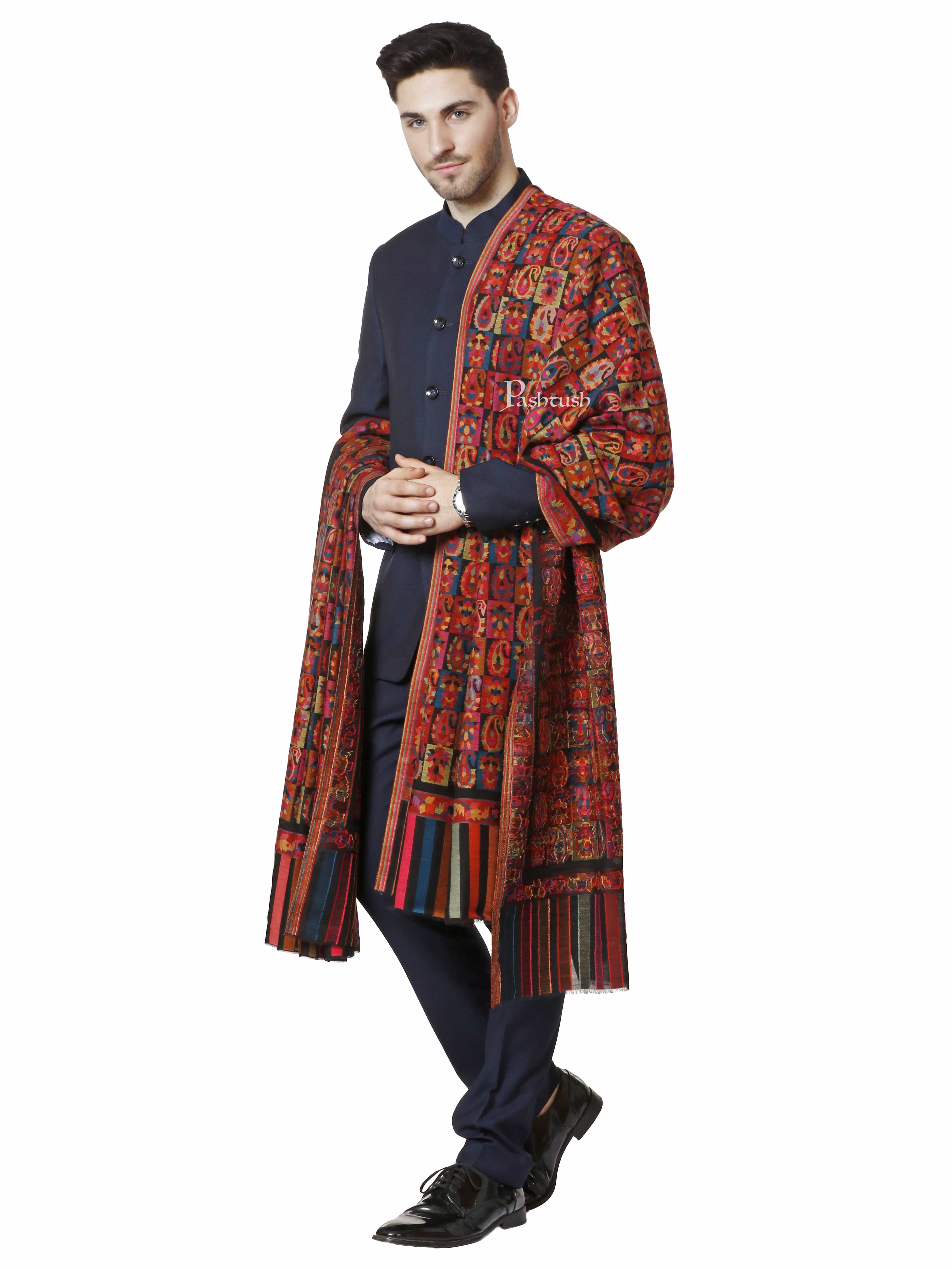 Pashtush Mens Woven Ethnic Shawl, Mens Lohi , Full Size, Fine Soft Wool - Image 2